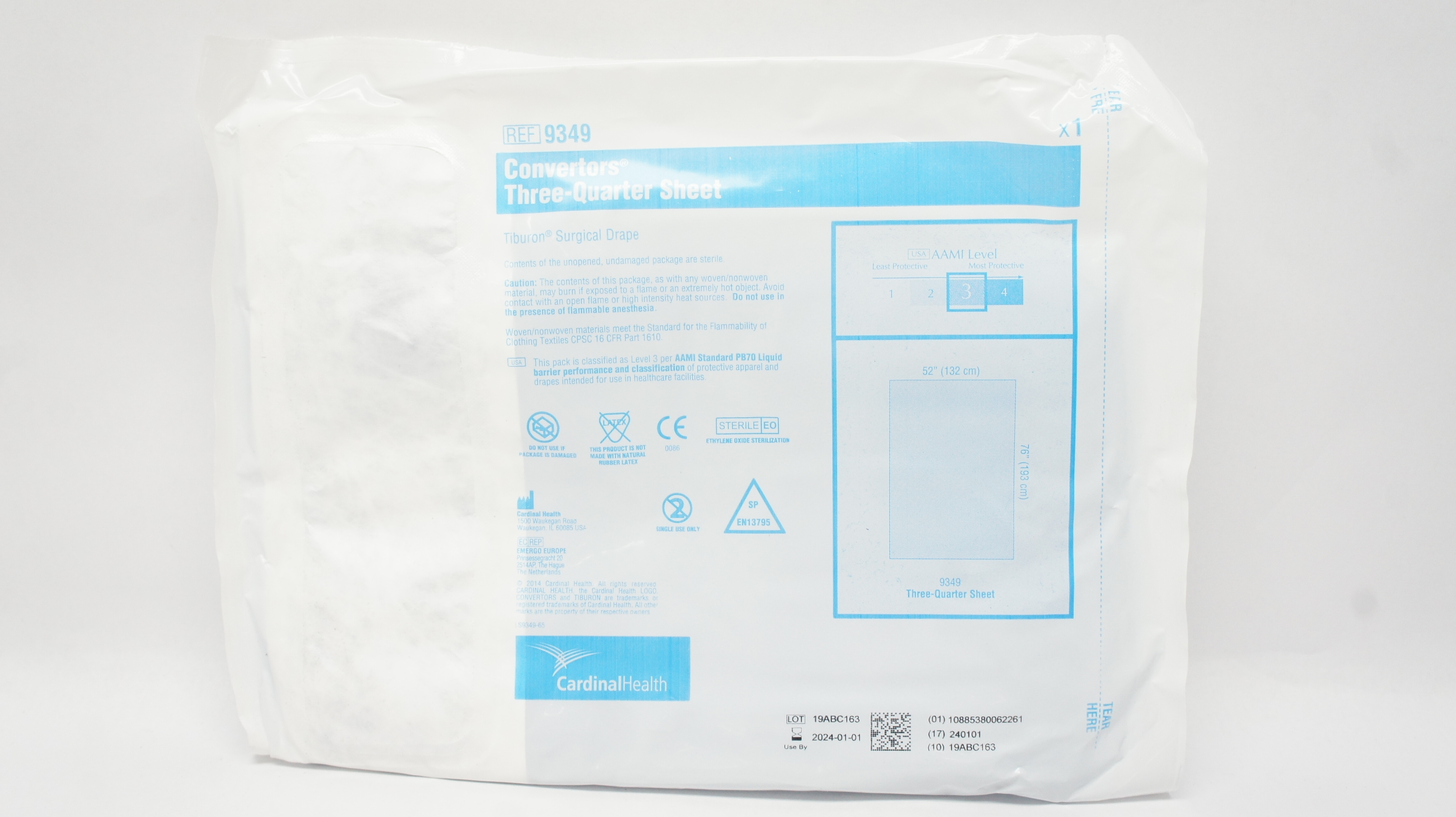 Cardinal Health 9349 Convertors Three-Quarter Sheet 52inch x 76inch