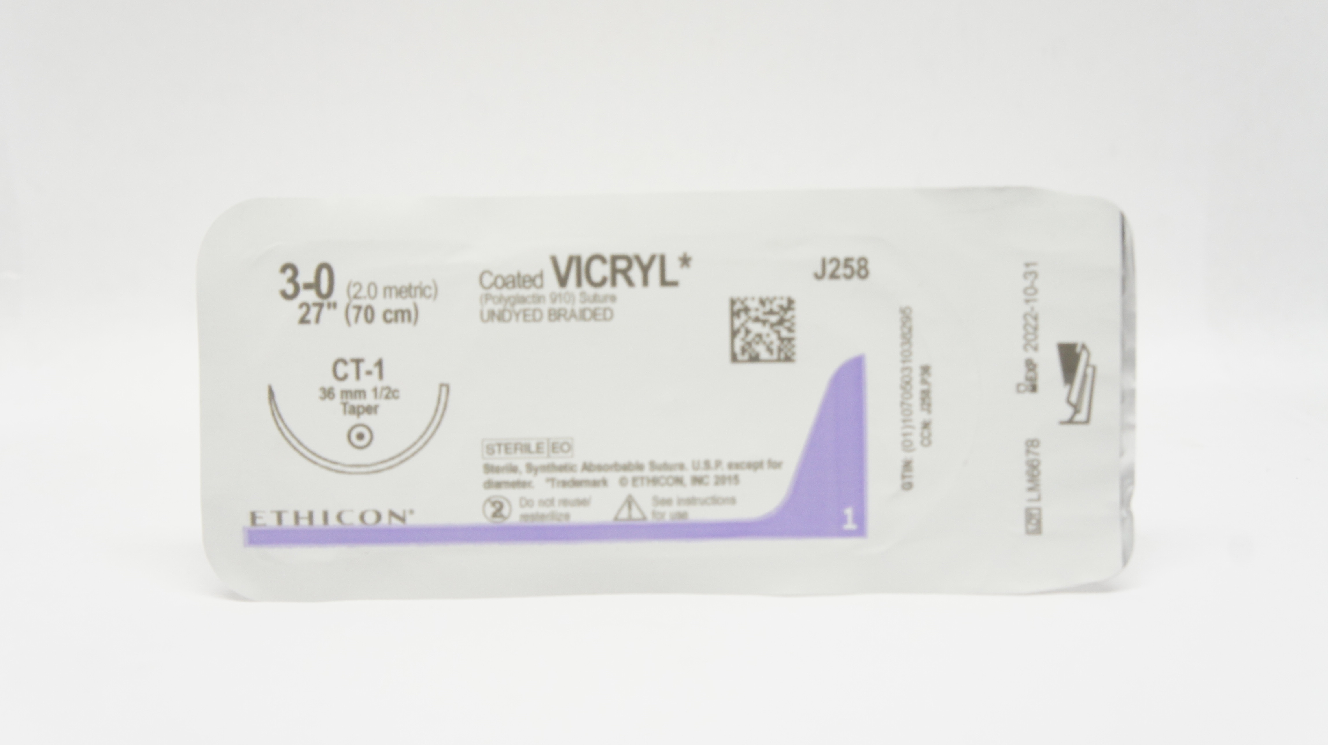 Ethicon J258 3-0 VICRYL CT-1 36mm 1/2c Taper 27inch