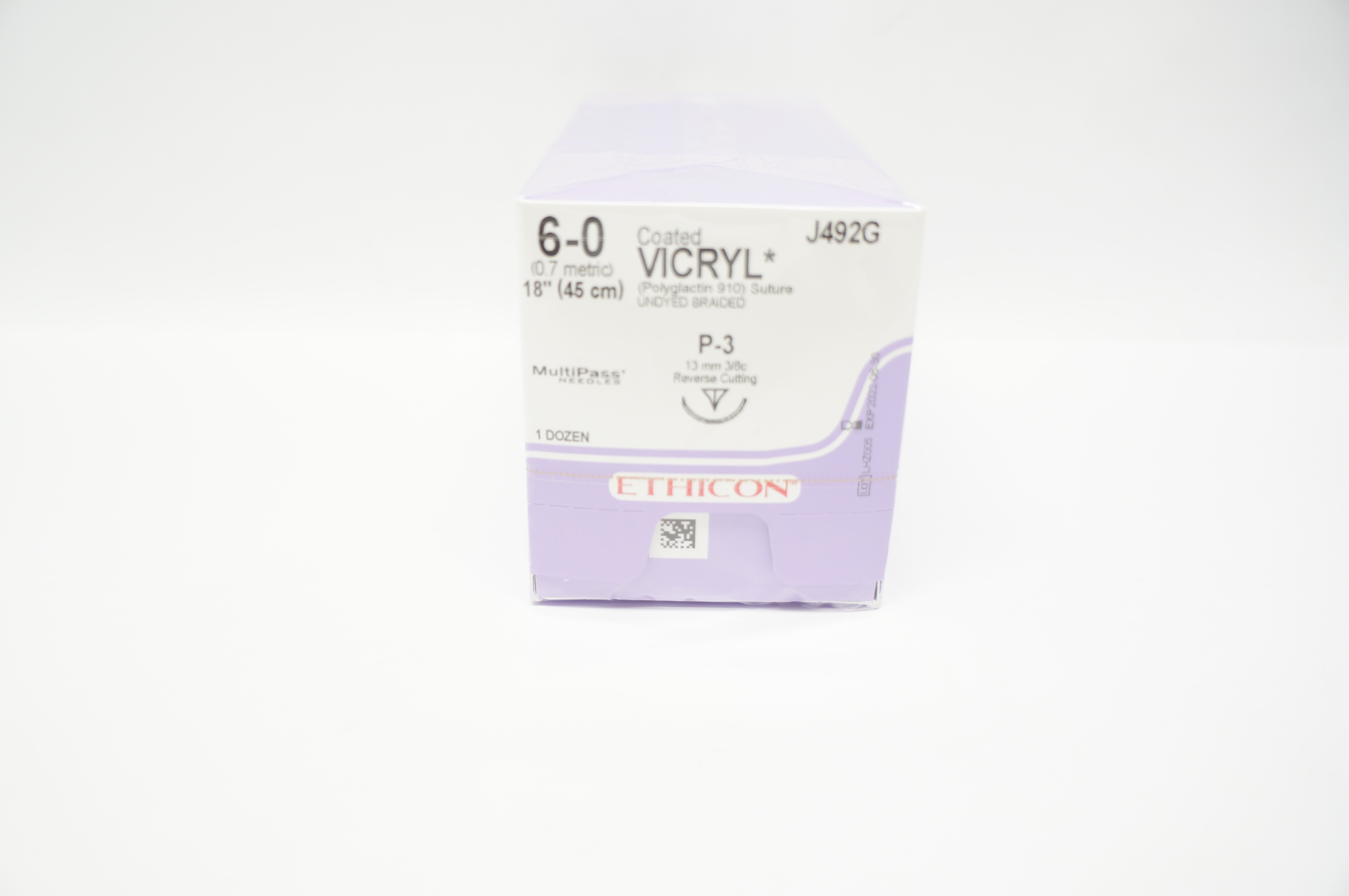 Ethicon J492G 6-0 VICRYL, P-3, 13mm 3/8c Reverse Cutting, 18inch - Pack of 12 (x)