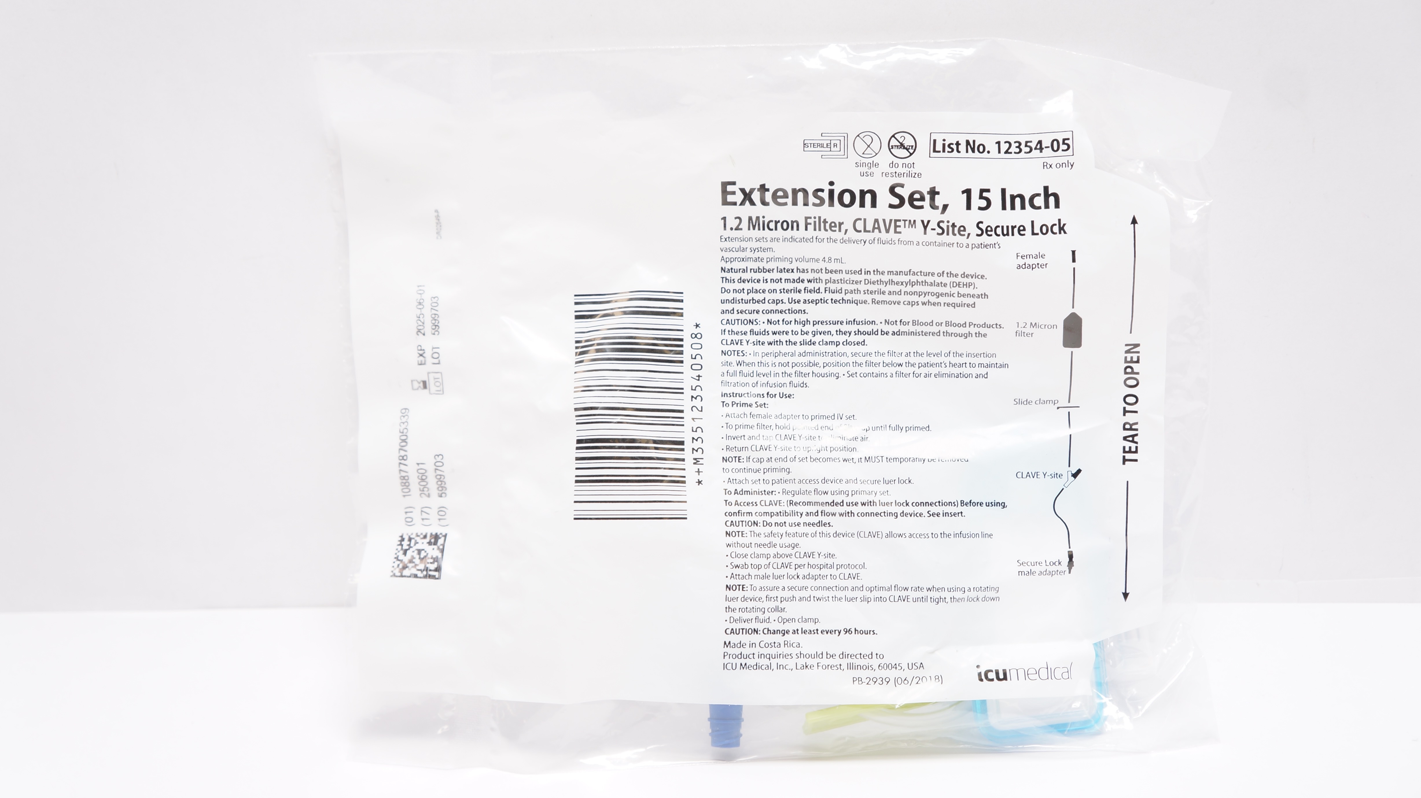 ICU Medical 12354-05 Extension Set 15inch 1.2Micron Filter, Clave Y-Site, Lock