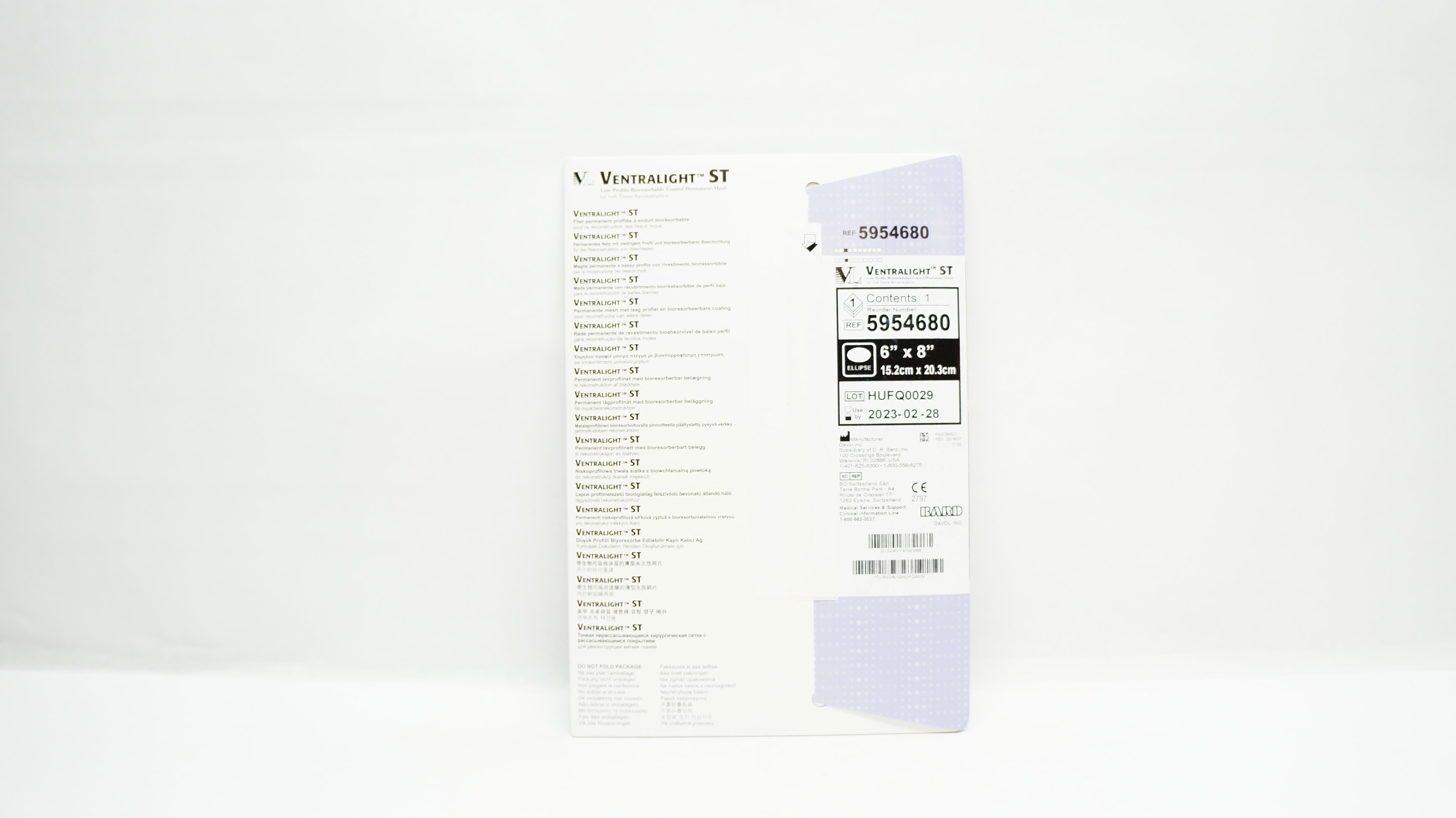 Bard 5954680 Ventralight ST Bioresorbable Coated Permanent Mesh 6 x 8 inch(x)