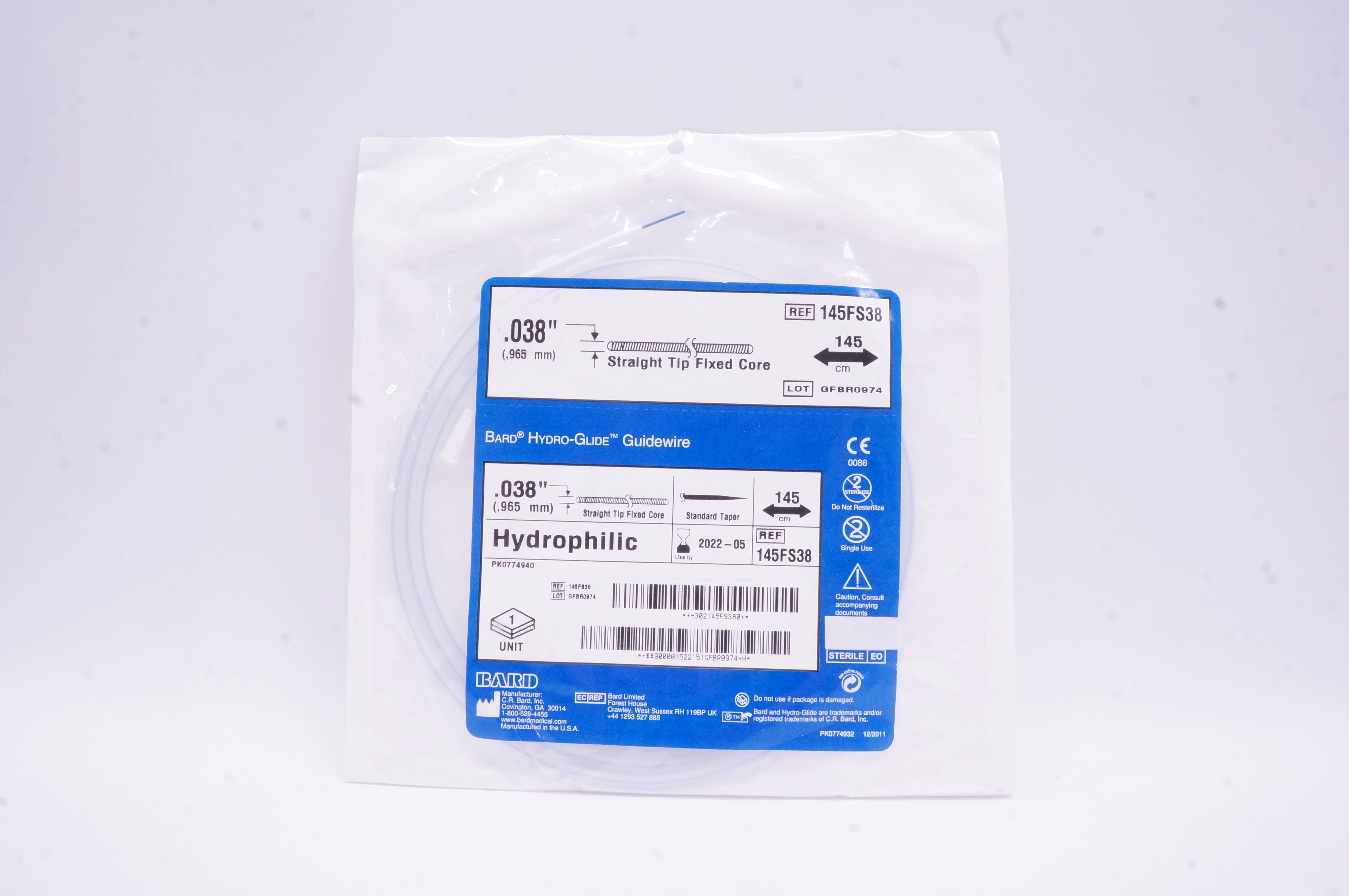 Bard 145FS38 Hydrophilic Straight Tip Fixed Core 0.038inch