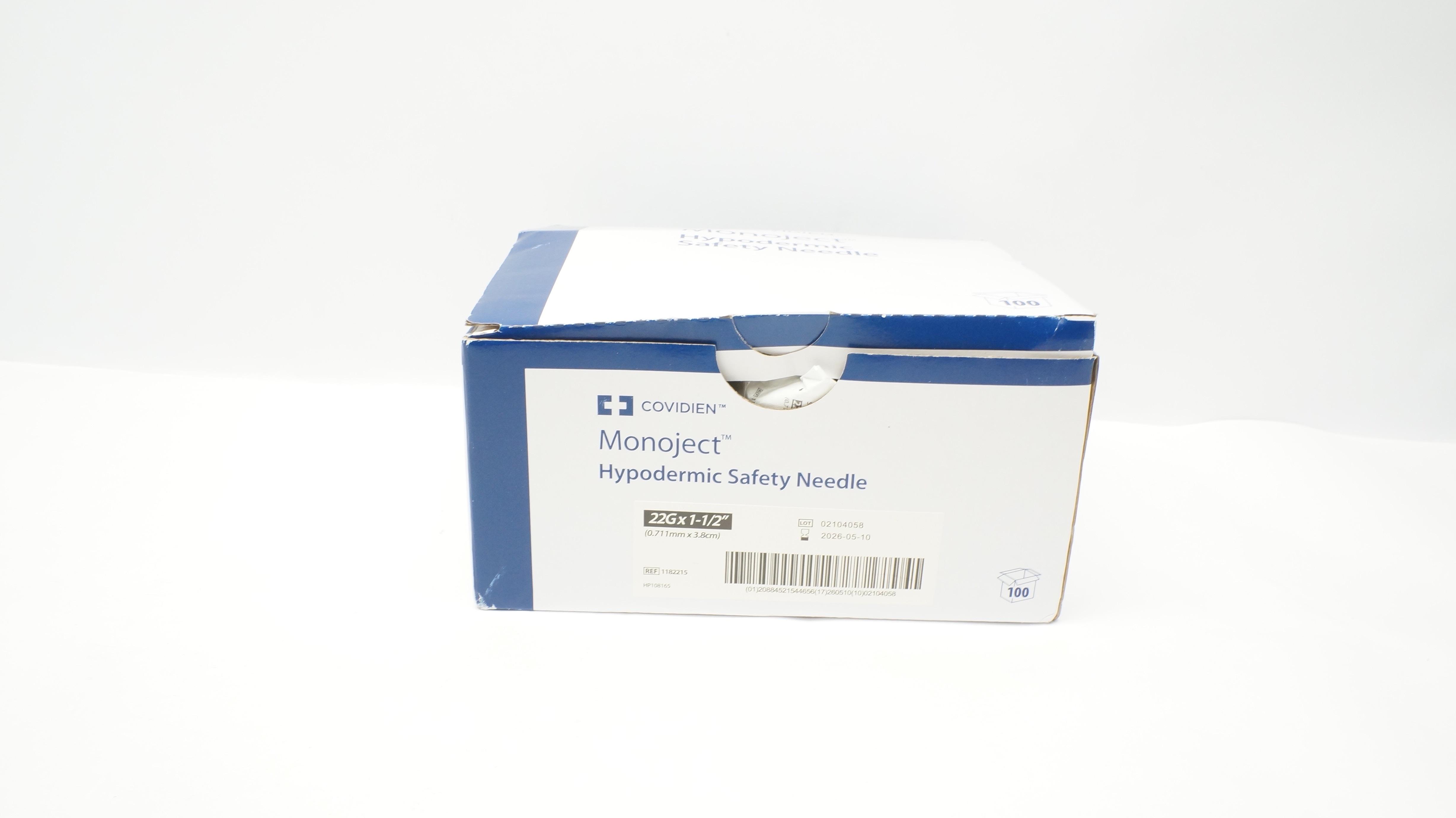 Covidien 1182215 Monoject Hypodermic Safety Ndle 22G x 1-1/2inch - Box of 67