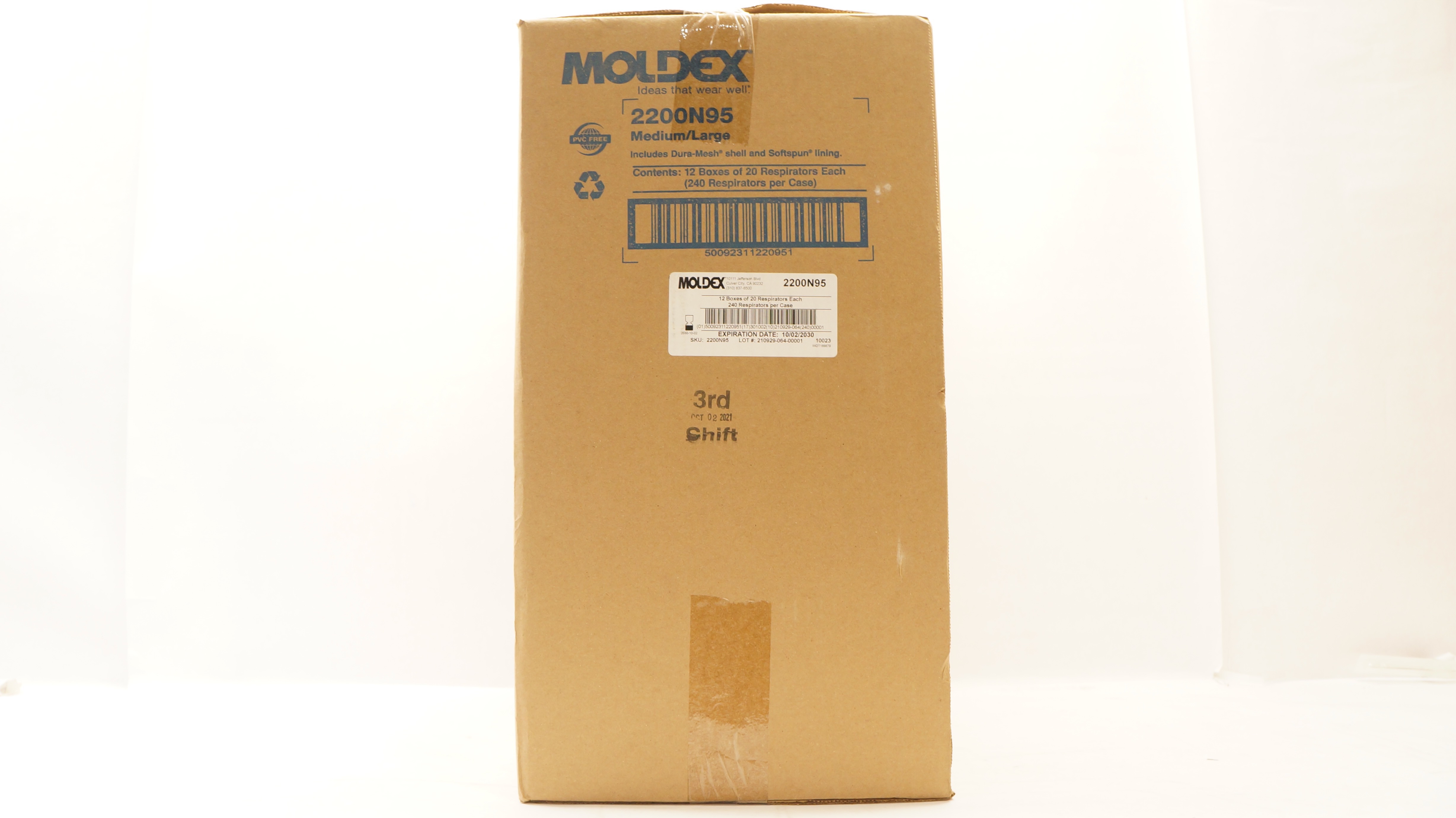 Moldex 2200N95 20 Respirators Medium/Large Each - Box of 12
