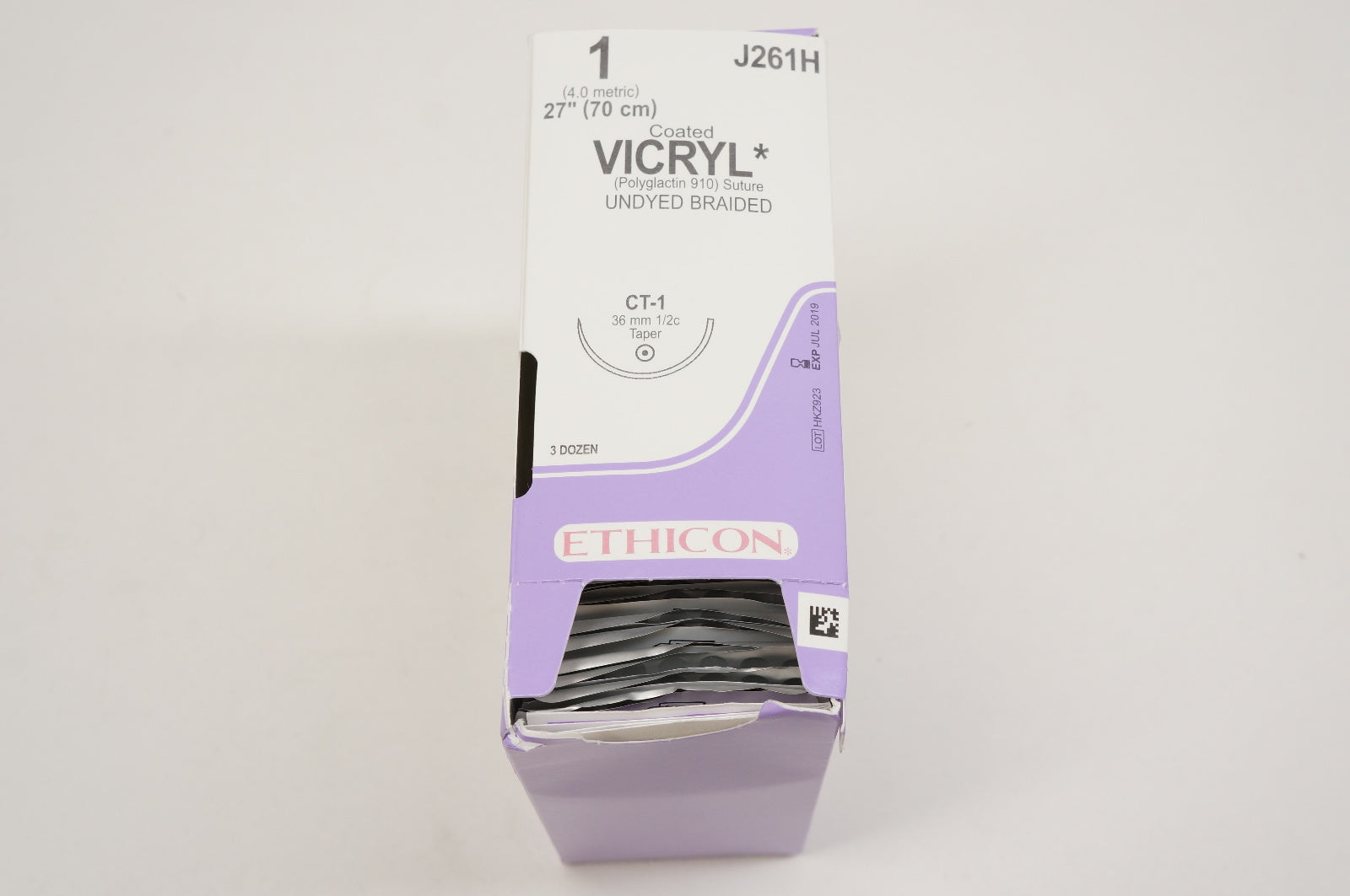 Ethicon J261H 1 VICRYL, CT-1, 36mm 1/2c Taper, 27inch (x) - Box of 34