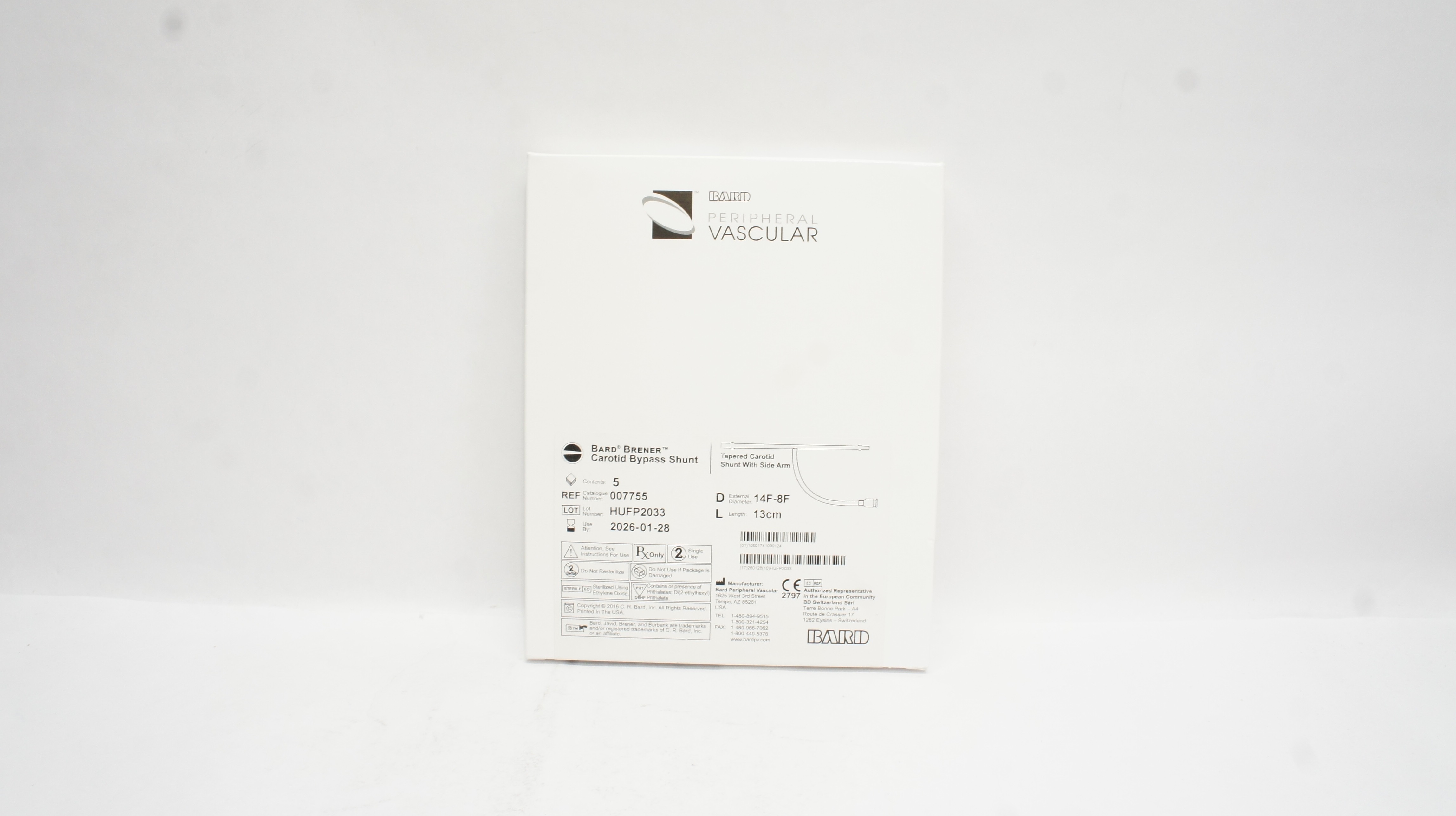 Bard 007755 Brener Carotid Bypass Shunt 14F-8F x 13cm -Box of 2