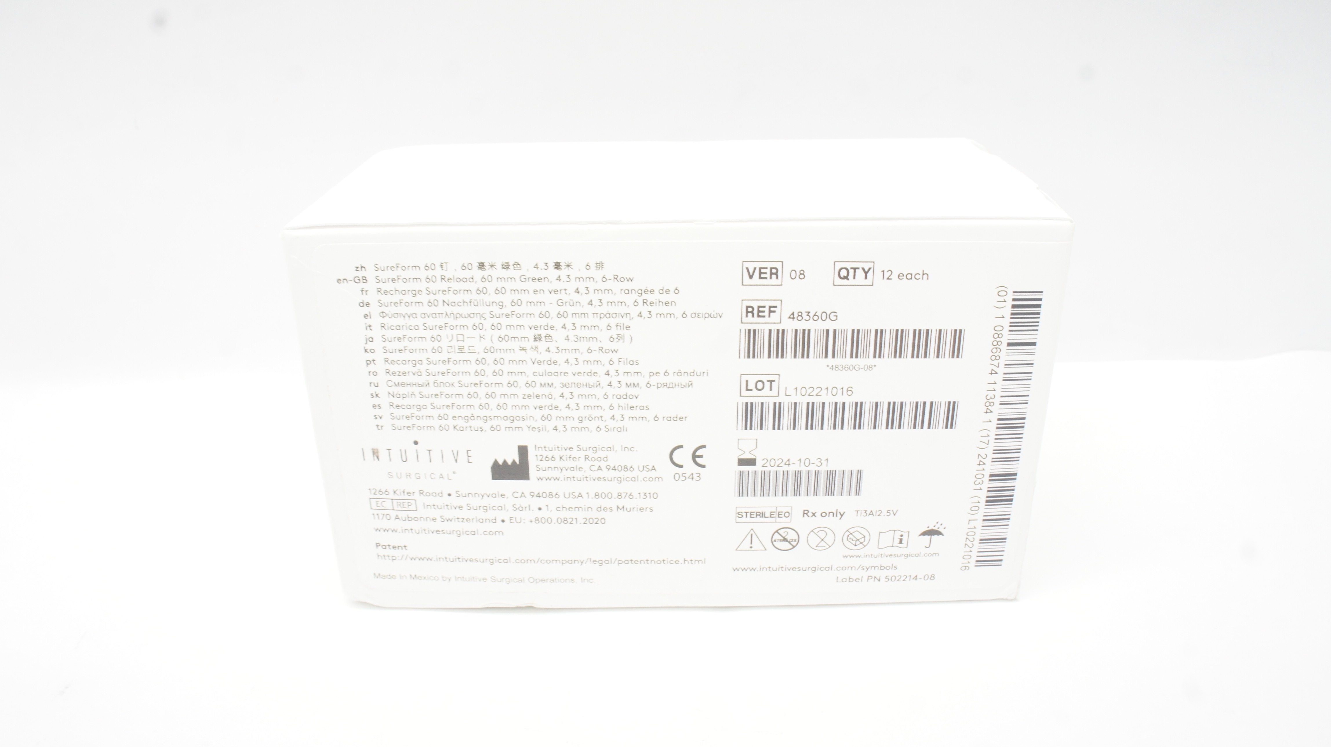 Intuitive 48360G da Vinci X Xi SureForm 60 Green  Reload 6-Row  (x) - Box of 12