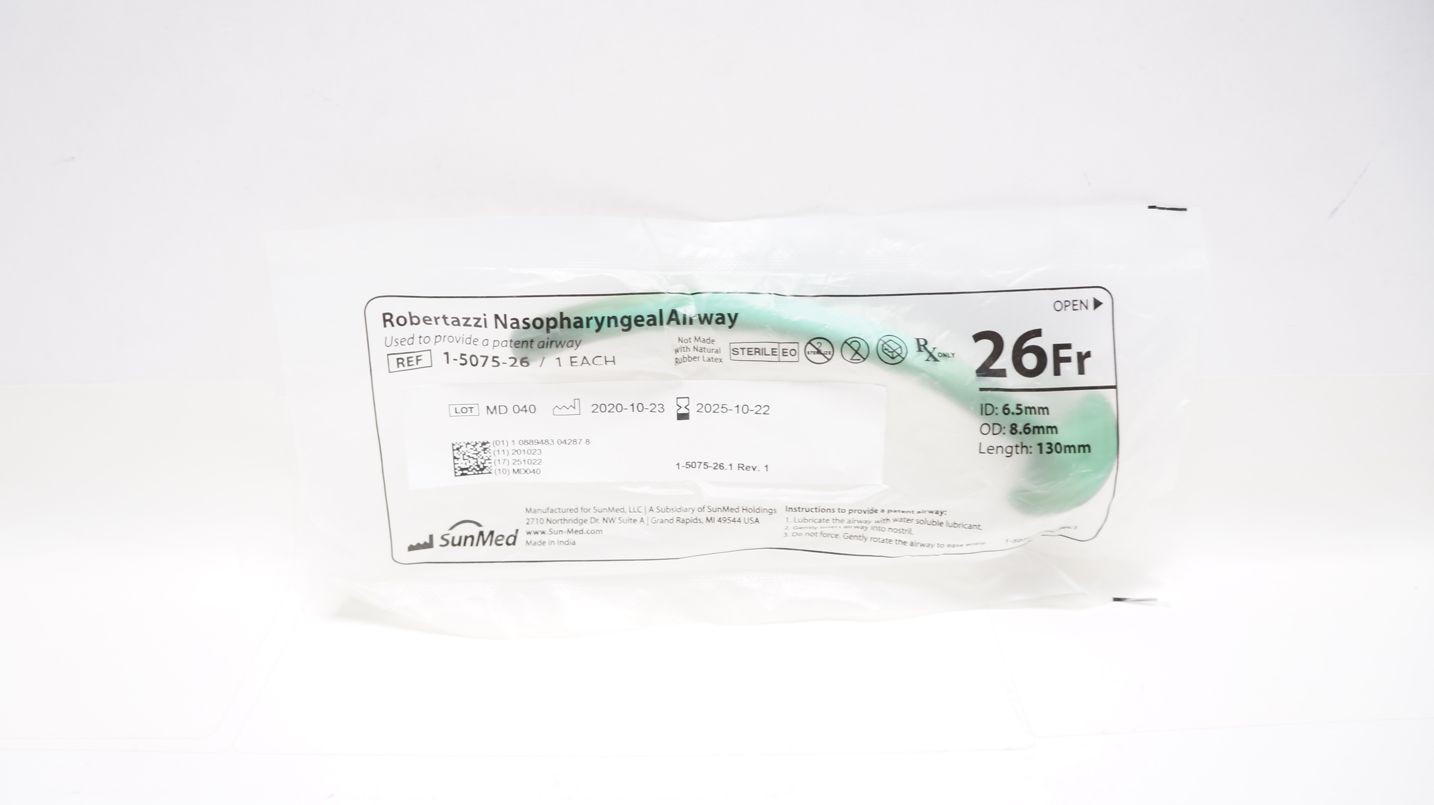 SunMed 1-5075-26 Robertazzi Nasopharyngeal Airway 26Fr.