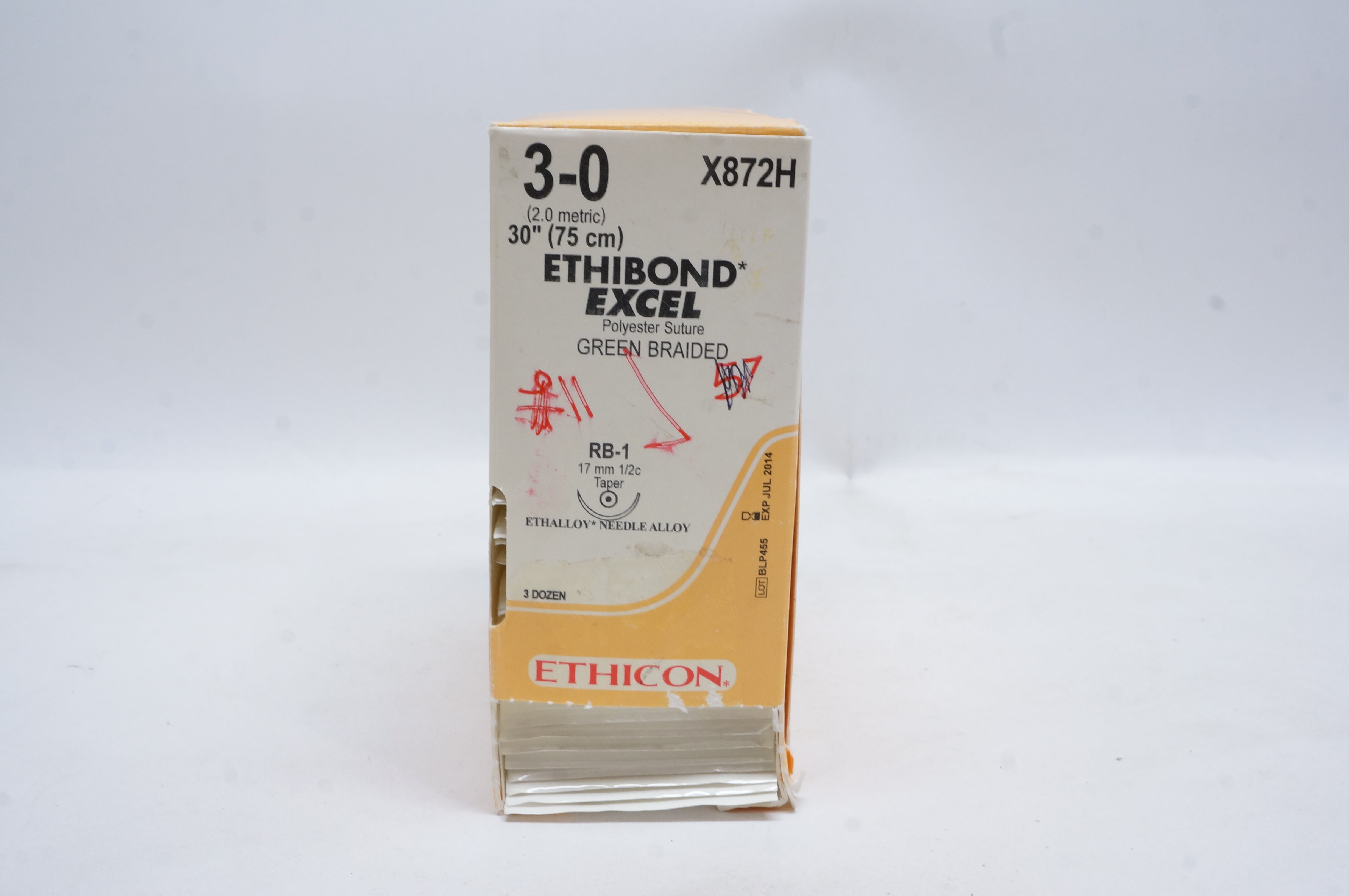 Ethicon X872H 3-0 ETHIBOND EXCEL, RB-1, 17mm 1/2c Taper, 30inch (x) - Box of 36