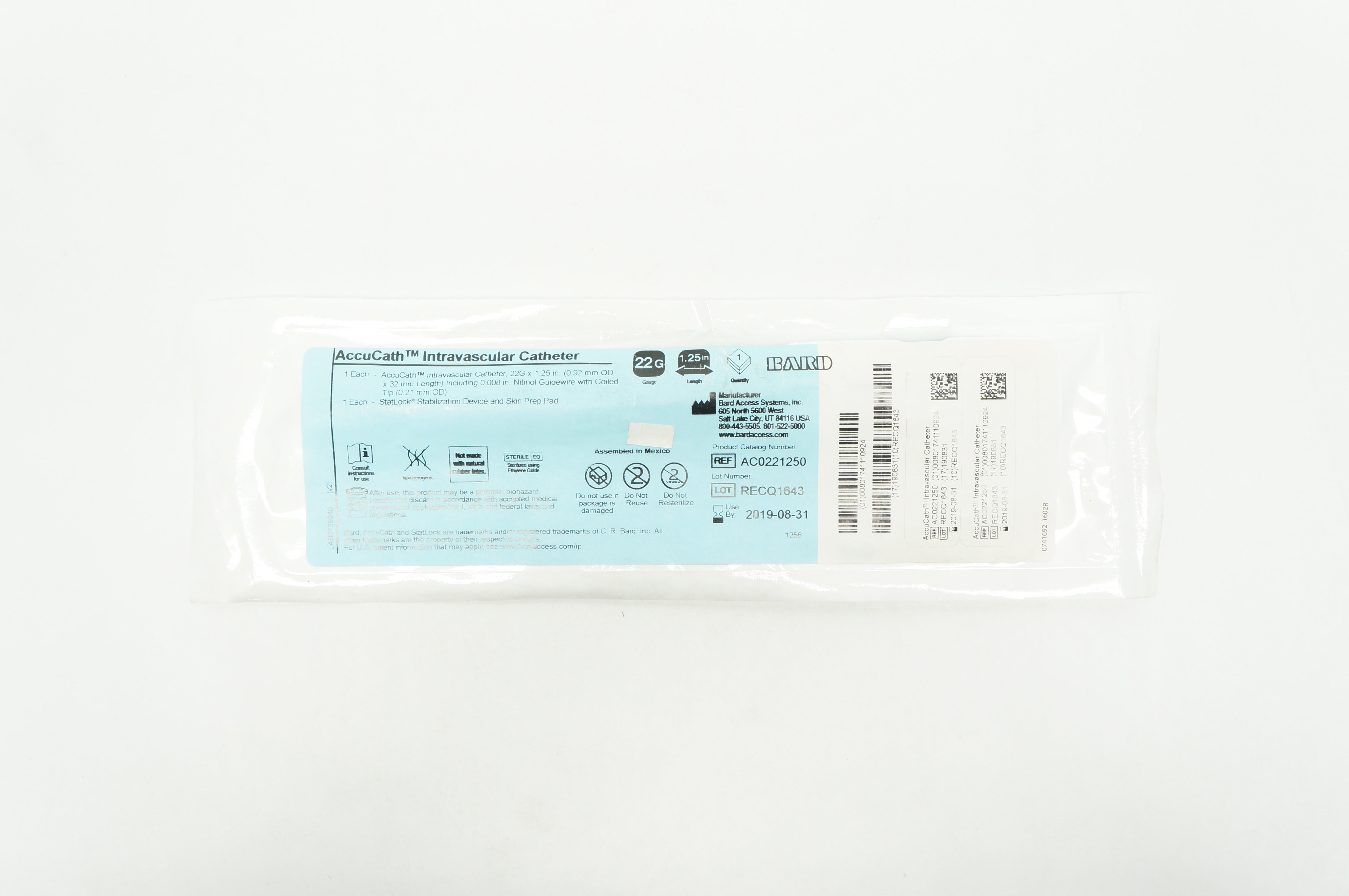 Bard AC0221250 AccuCath Intravascular Cath. 22G x 1.25 in. (x)