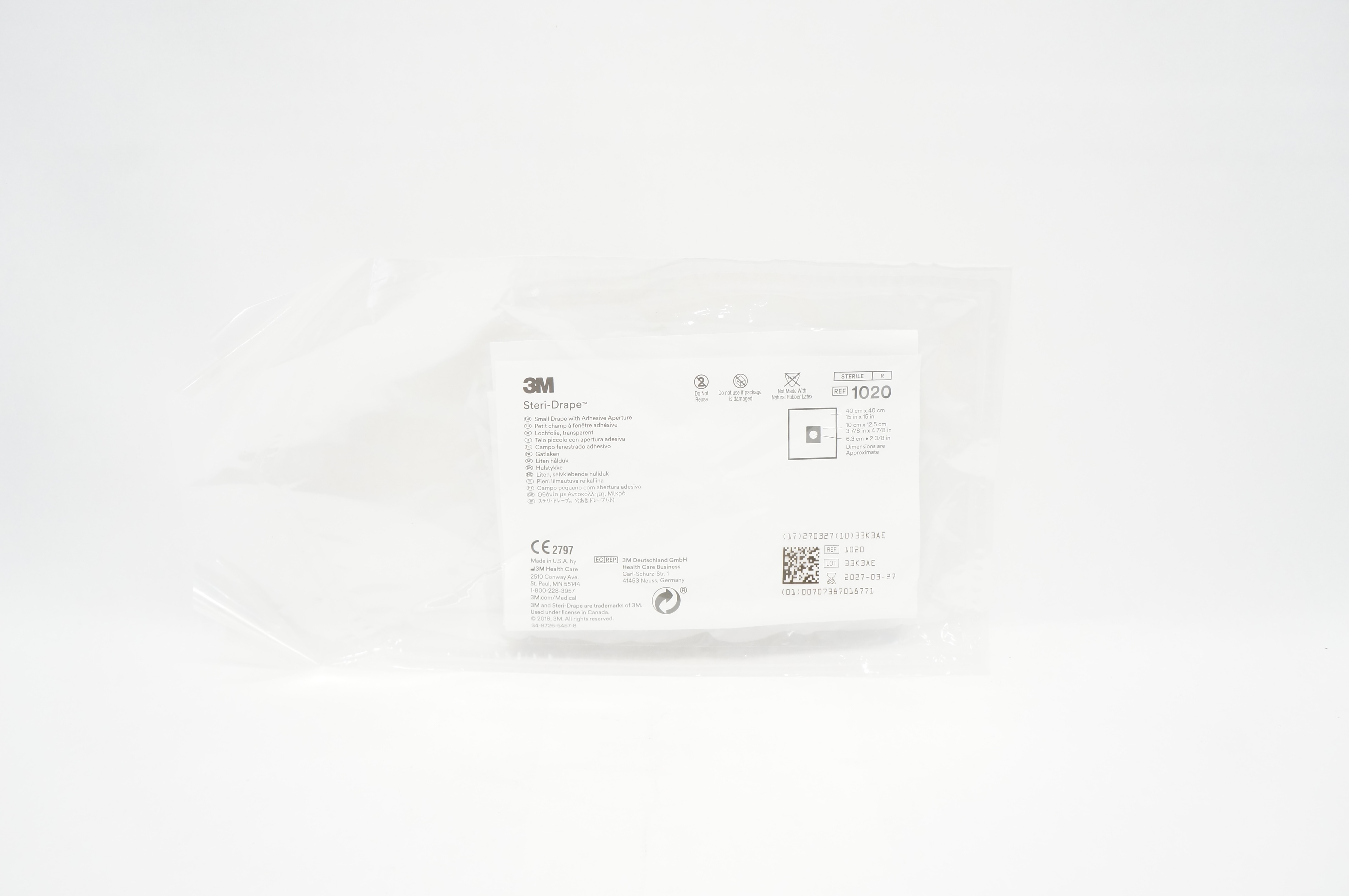 3M 1020 Steri-Drape Small Drape with Adhesive Aperture 15inch x 15inch