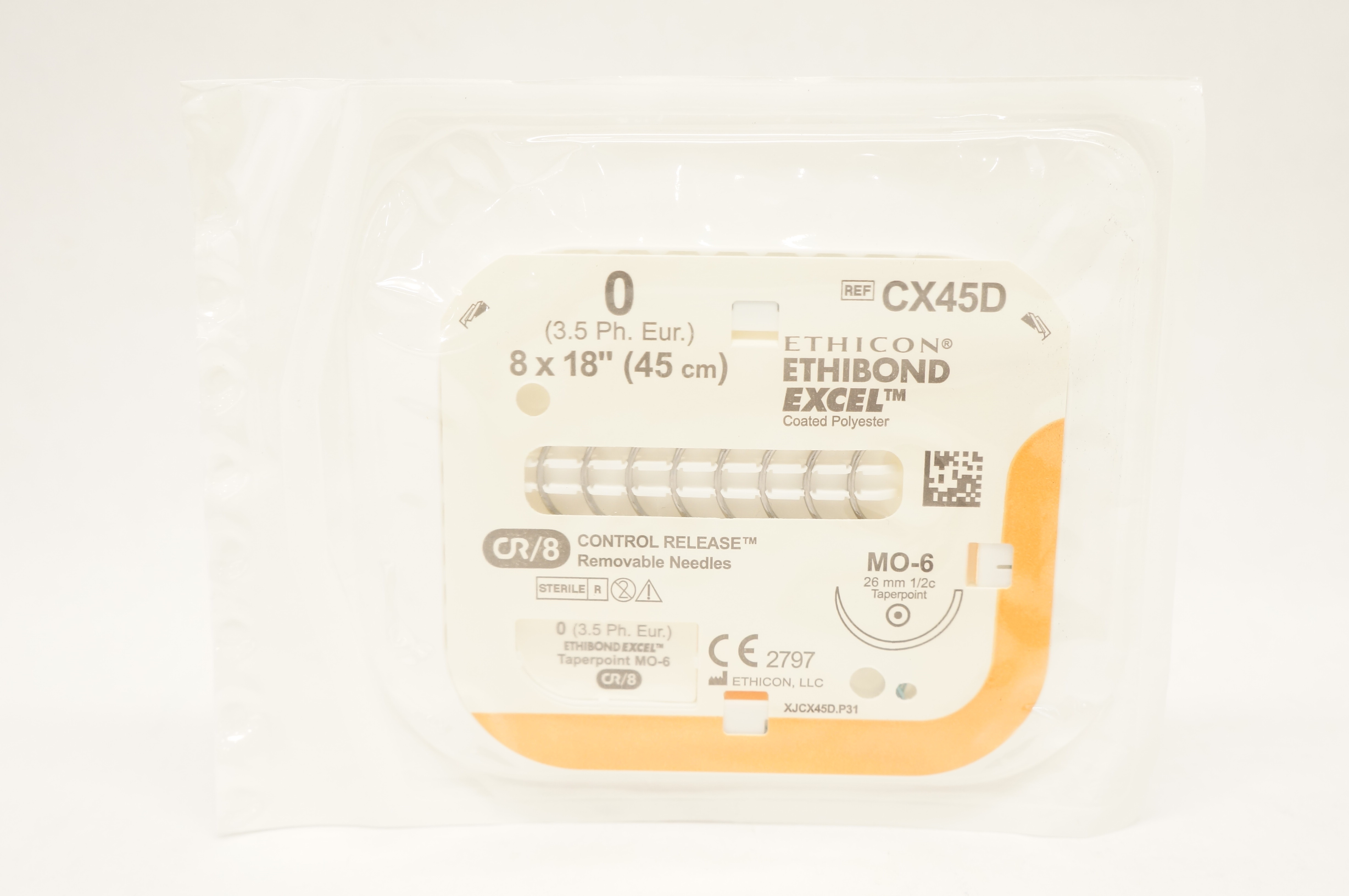Ethicon CX45D 0 Ethibond Excel Braided Stre MO-6 26mm 1/2c Taperpoint 8x18 inch