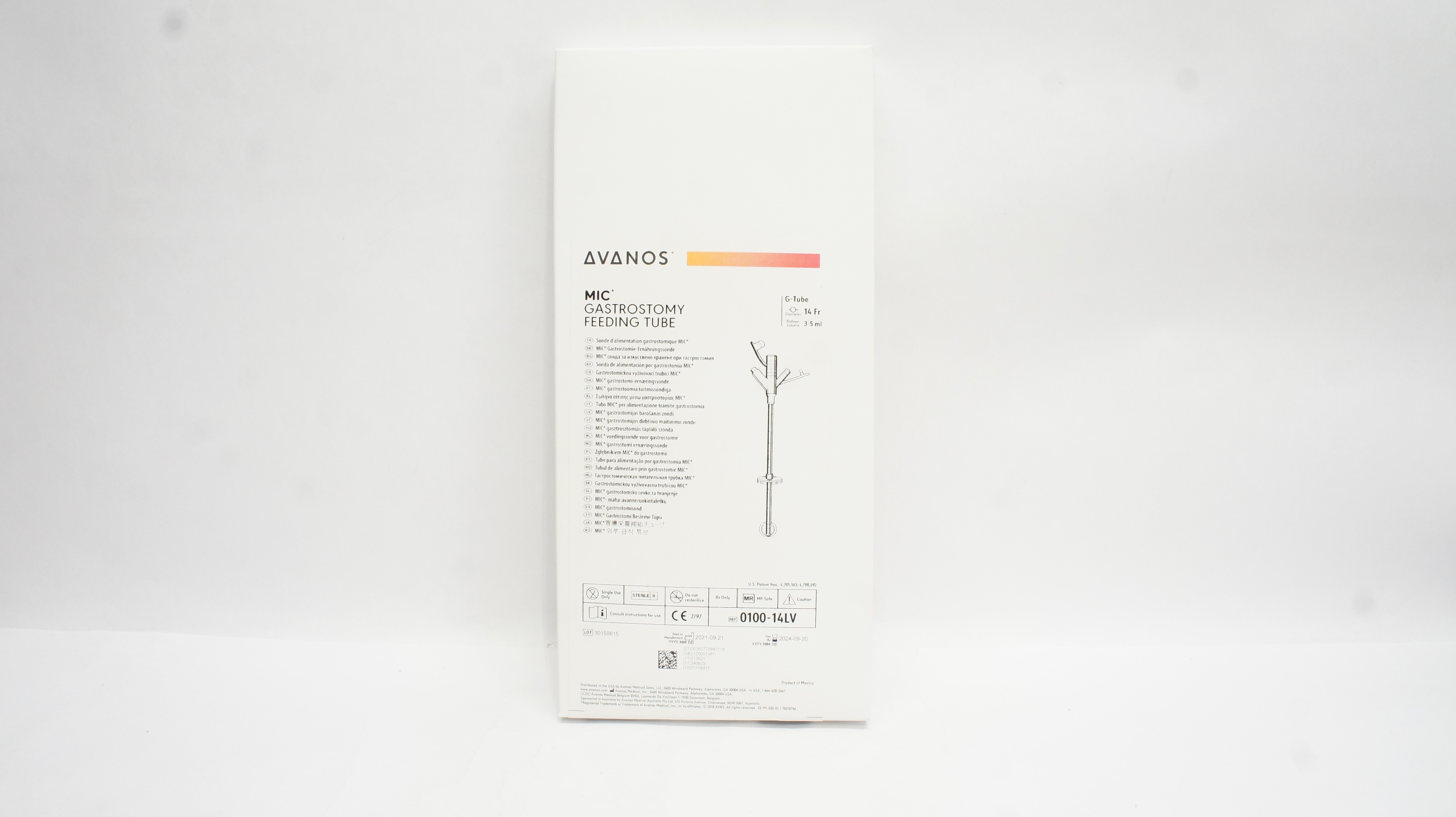 Avanos 0100-14LV MIC Gastrostomy Feeding G-Tube 14Fr x 3-5ml
