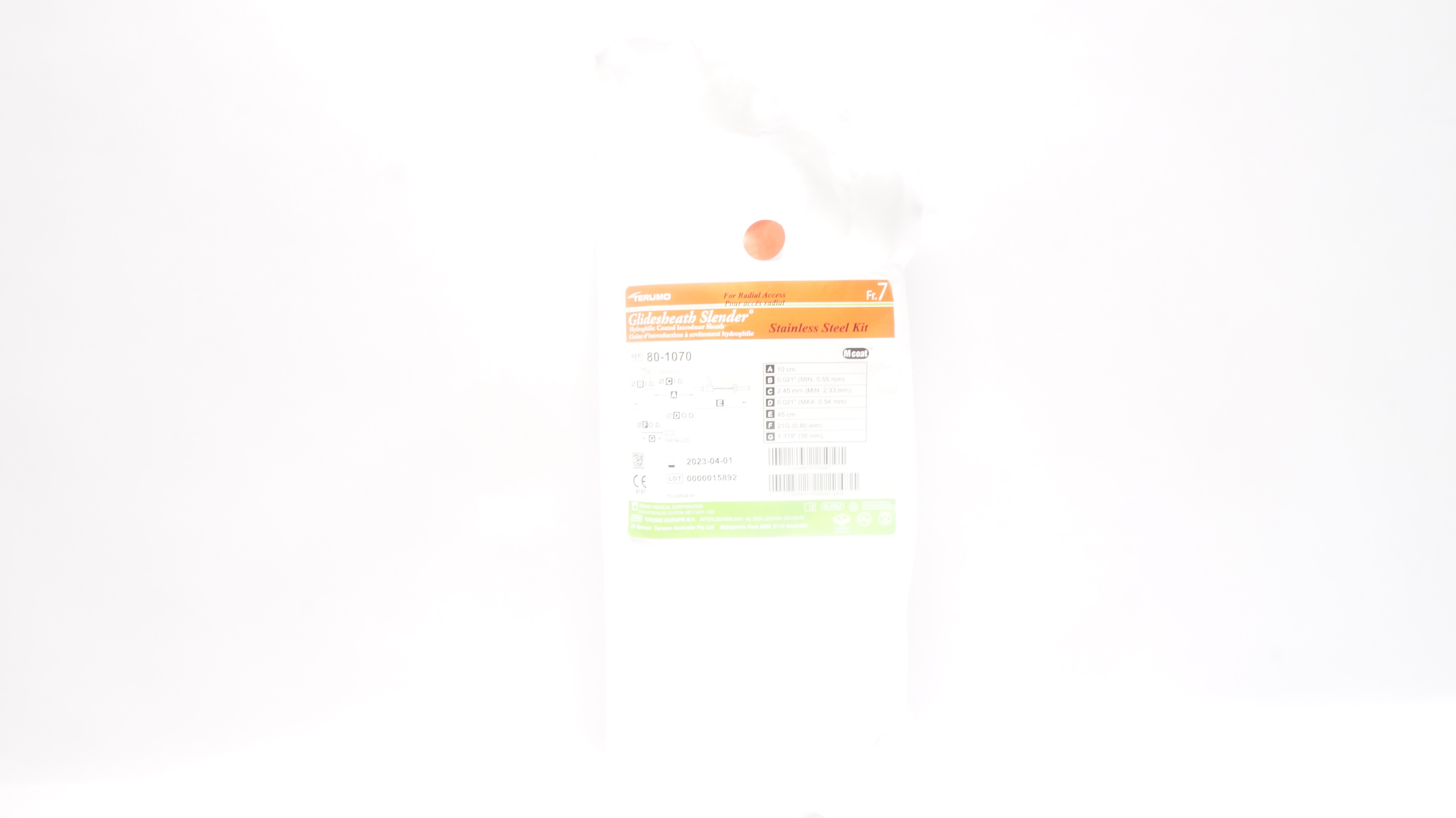Terumo 80-1070 Glidesheath Slender Hydrophilic Coated Introducer Sheath 7Fr (x)
