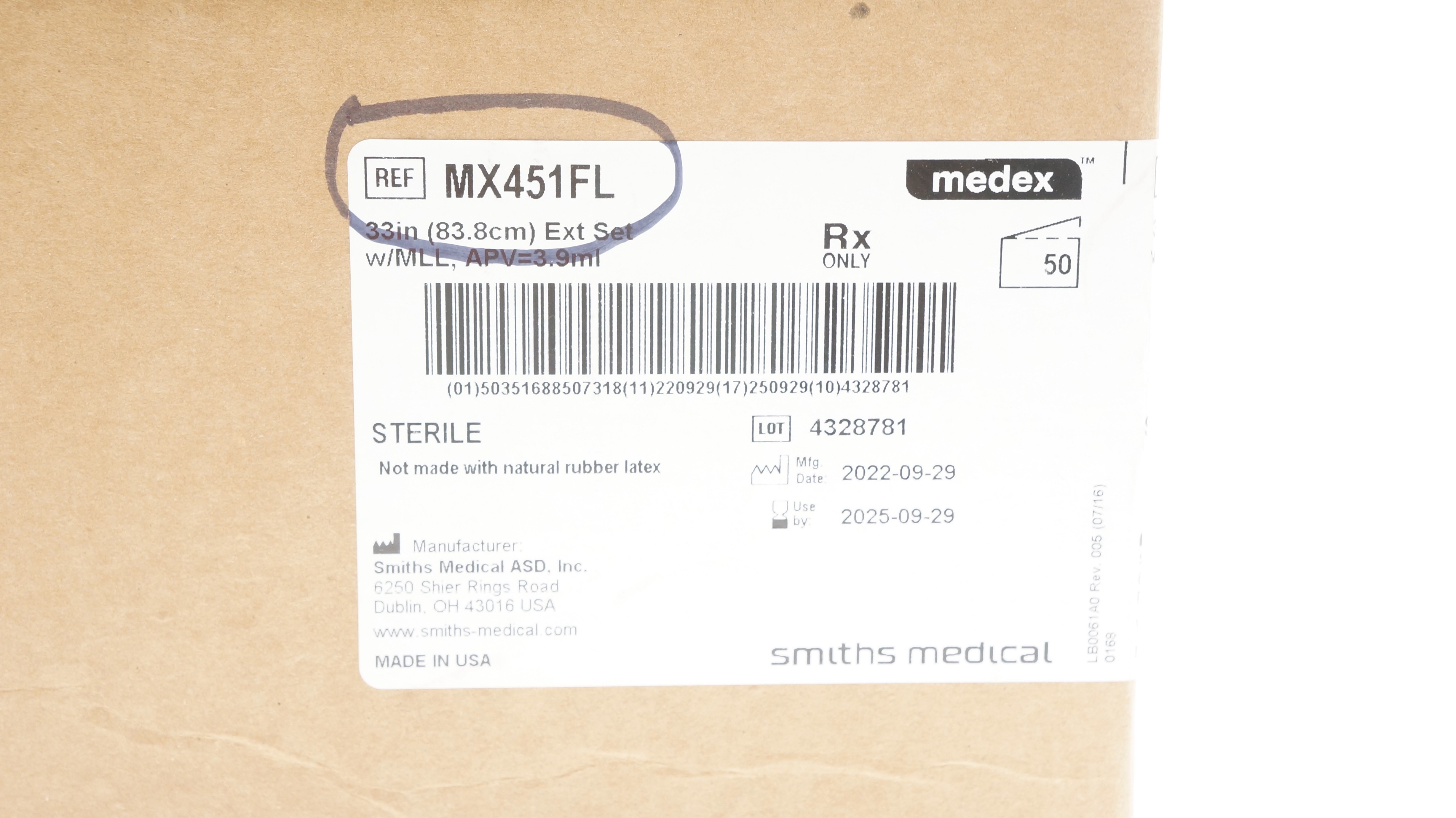 Smiths Medical MX451FL Medex Extension Set 33inch x 3.9ml - Case of 50
