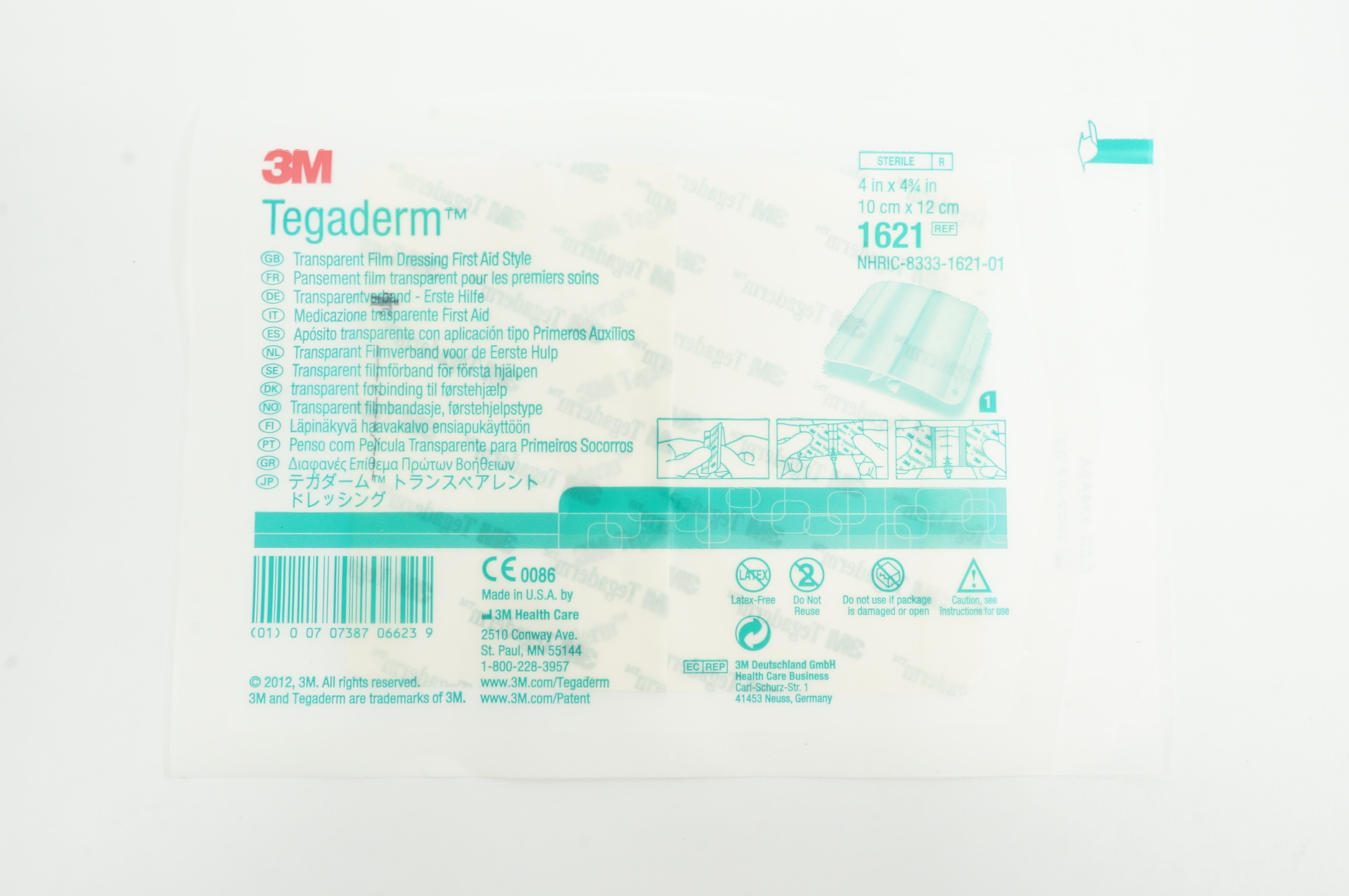3M 1621 Tegaderm Transparent Film Dressing First Aid Style 4inch x 4-3/4inch
