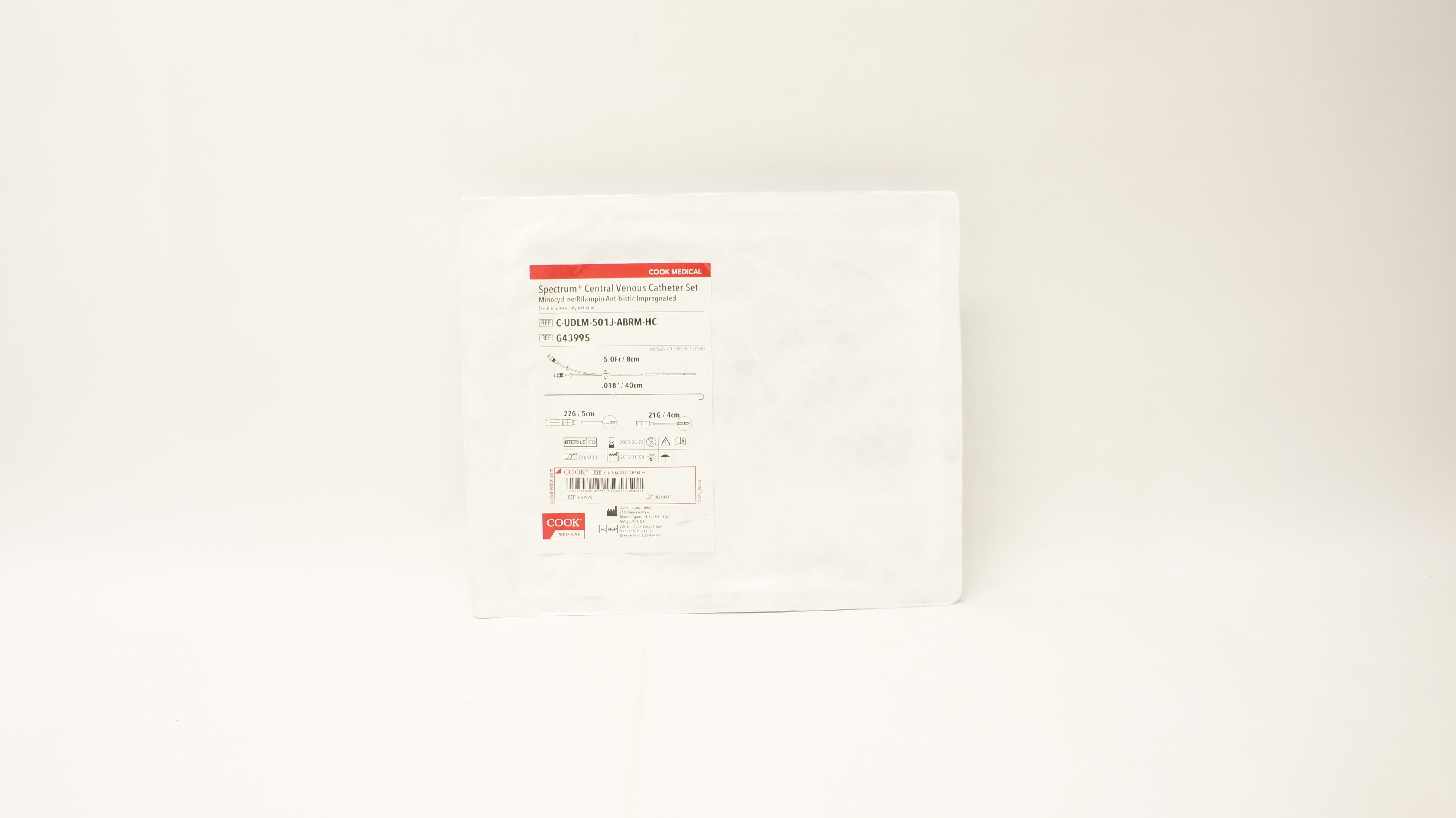 Cook Medical G43995 Spectrum Central Venous Cath.Set 5Fr./8cm x .018in./40cm (x)