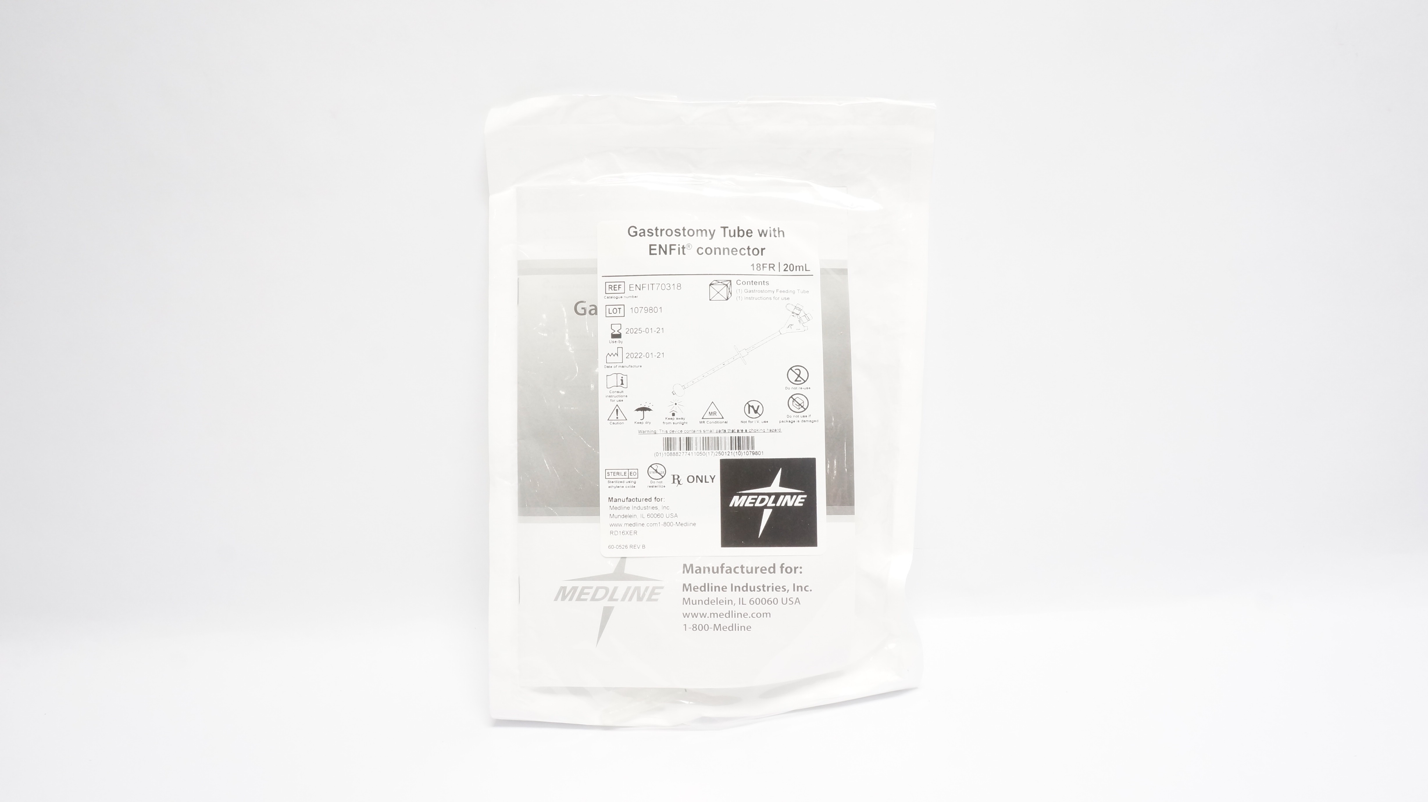 Medline ENFIT70318 Gastrostomy Tube w/Enfit Connector 18 Fr 20mL (x)