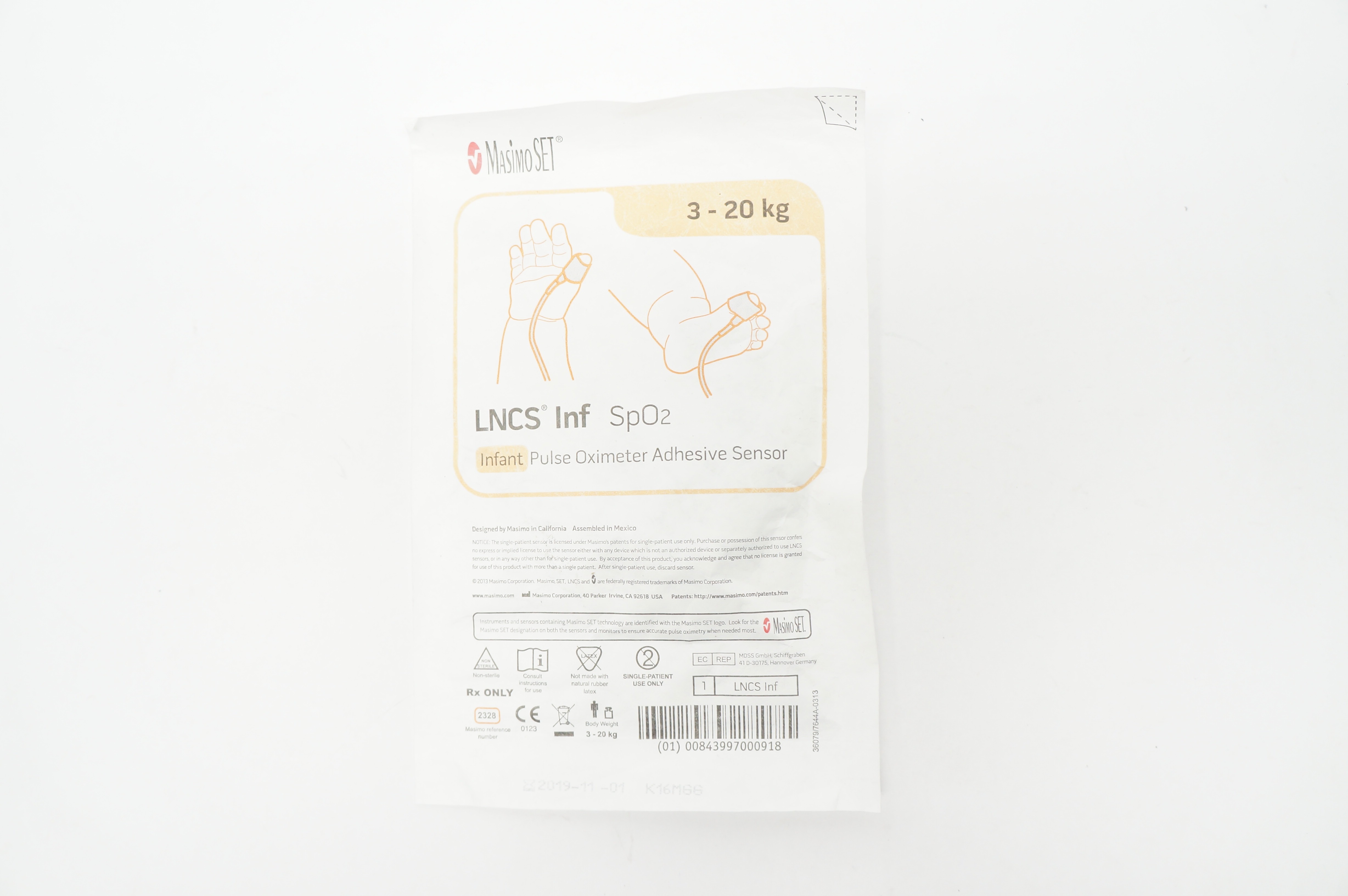 Masimo 2328 LNCS Inf SpO2 Infant Pulse Oximeter Adhesive Sensor 3-20kg (x)