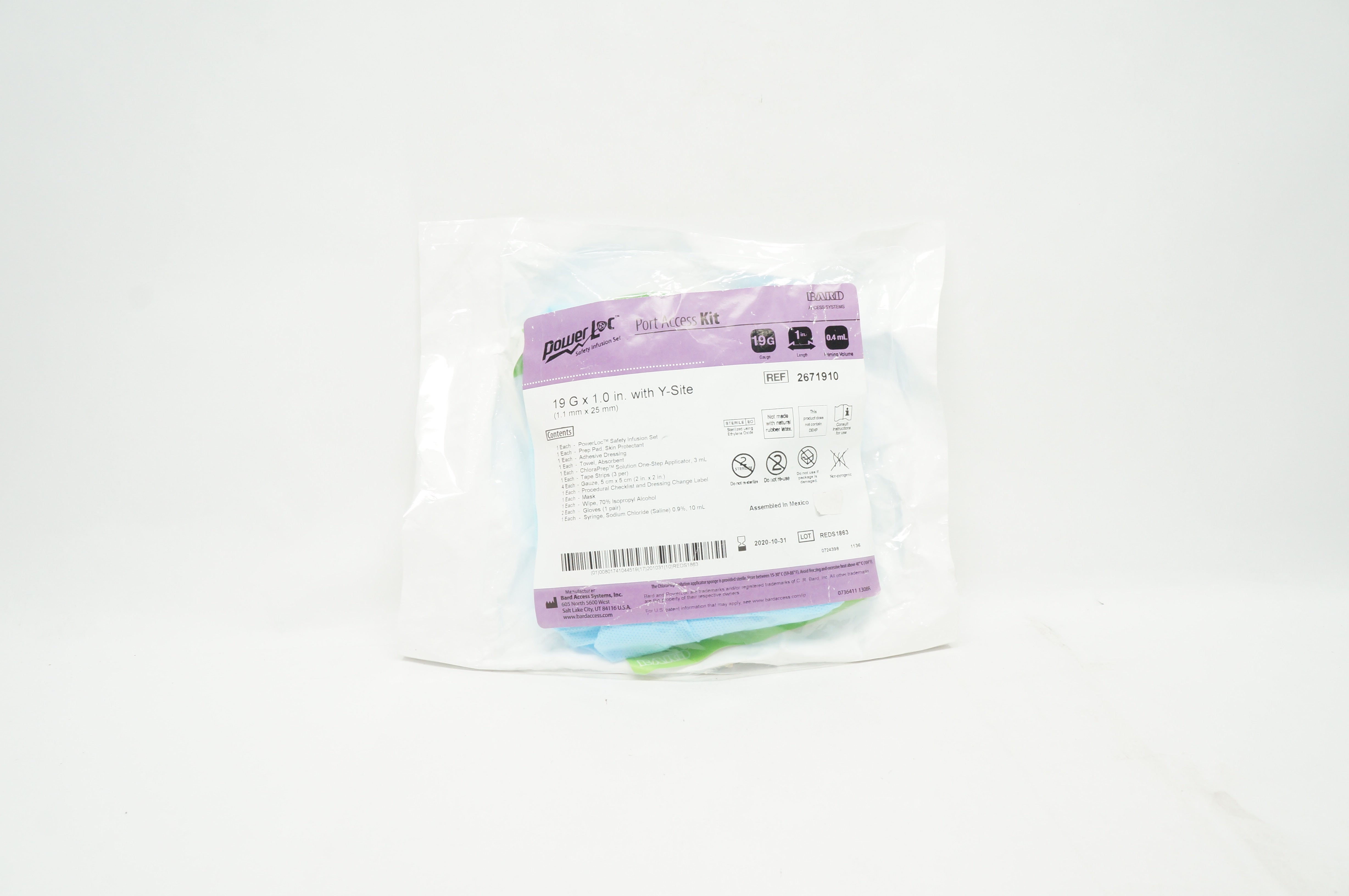 Bard 2671910 Power Loc Safety Infusion Set 19Ga x 1.0 inch with Y-site (x)