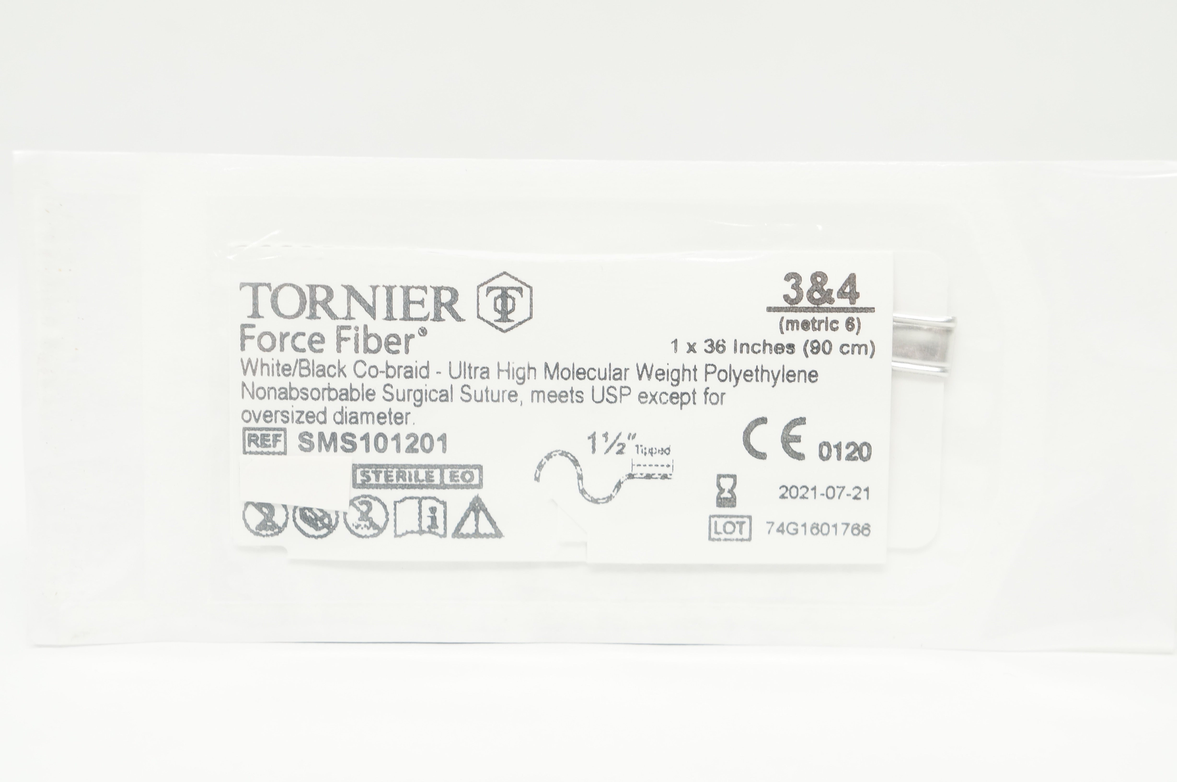 Tornier SMS101201 Force Fiber White/Black Co-Braid UHMWPE, Size 3&4 (x)