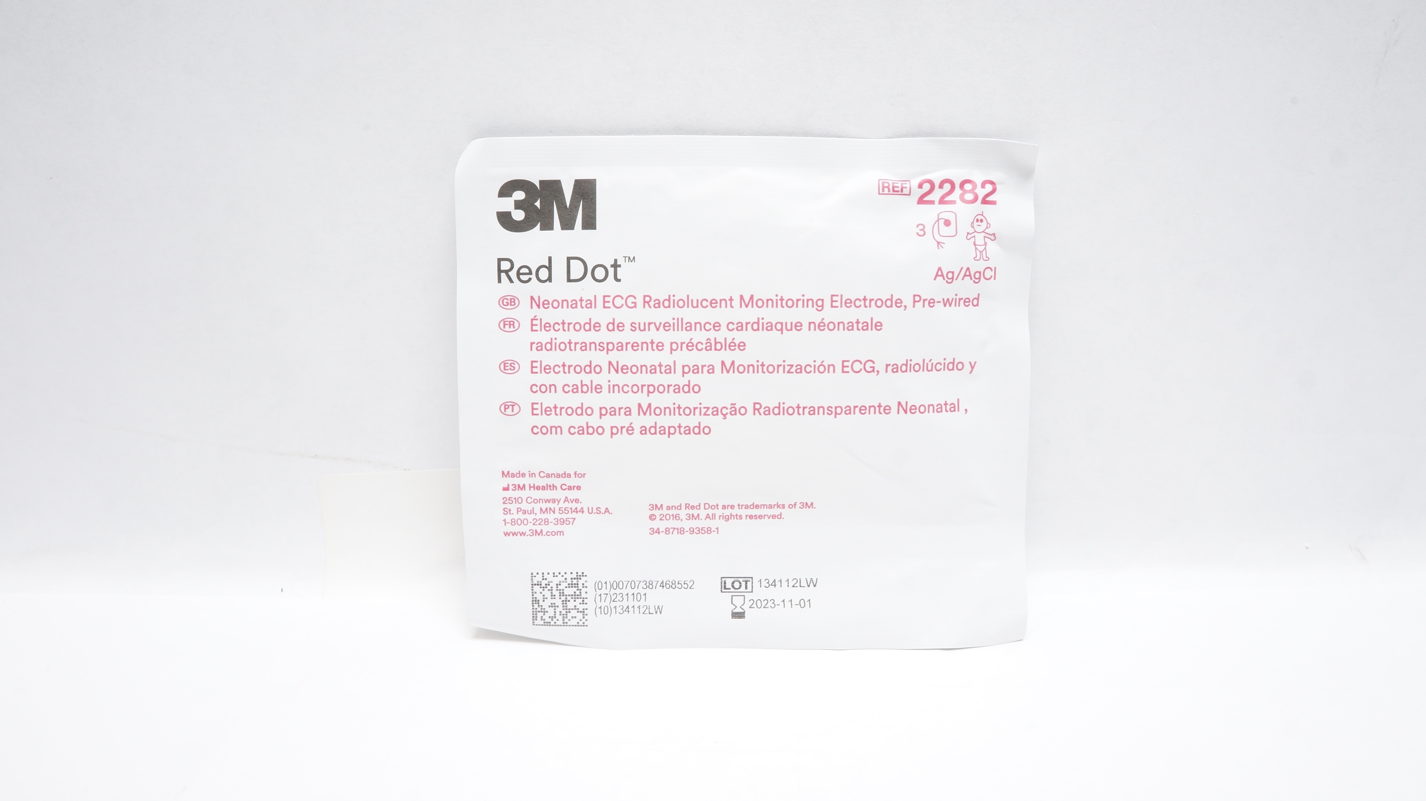 3M 2282 Red Dot Neonatal ECG Radiolucent Monitoring Electrode Pre-Wired (x)