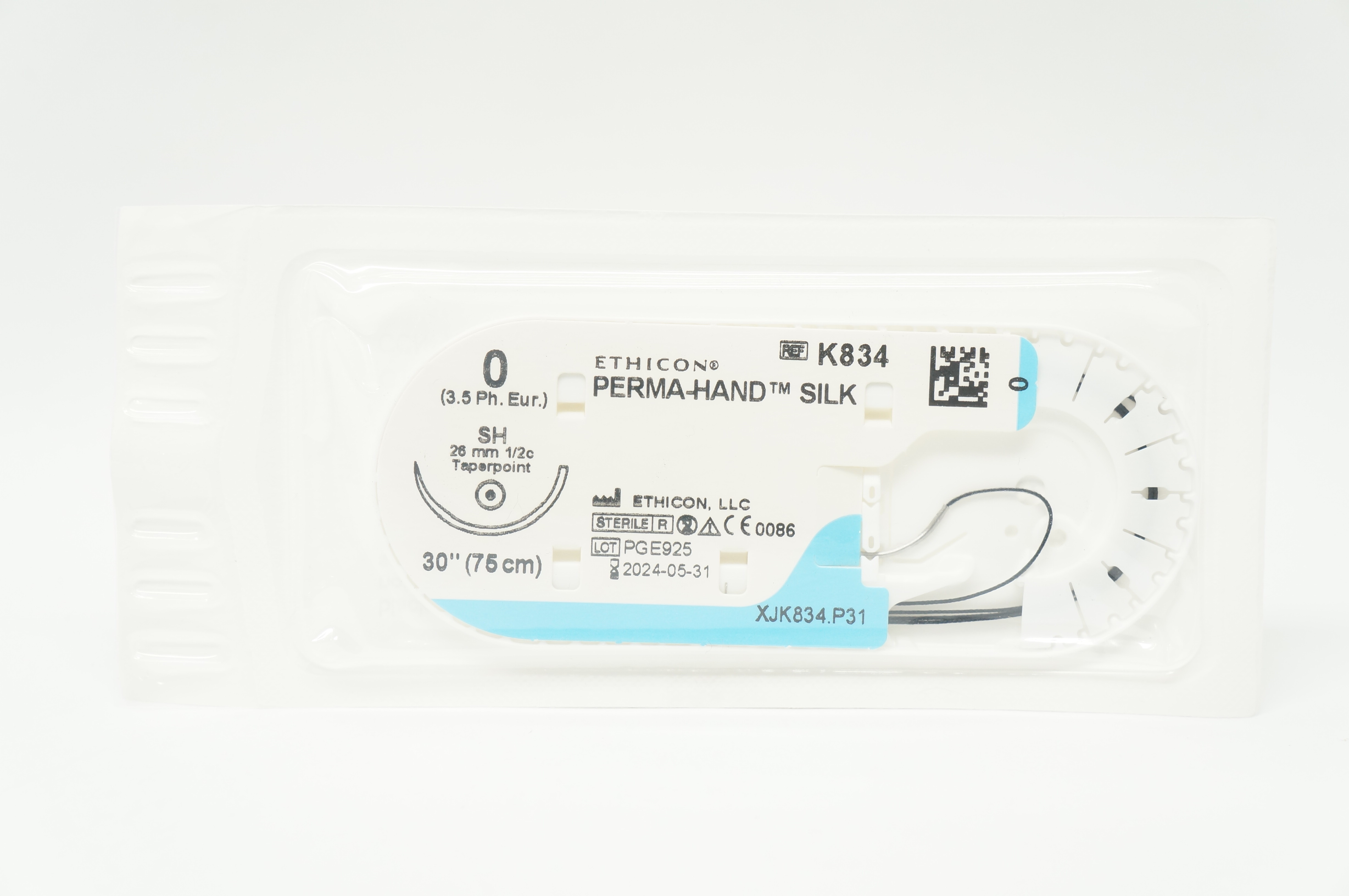 Ethicon K834 0 Perma-Hand Silk SH 26mm 1/2c Taper, 30inch