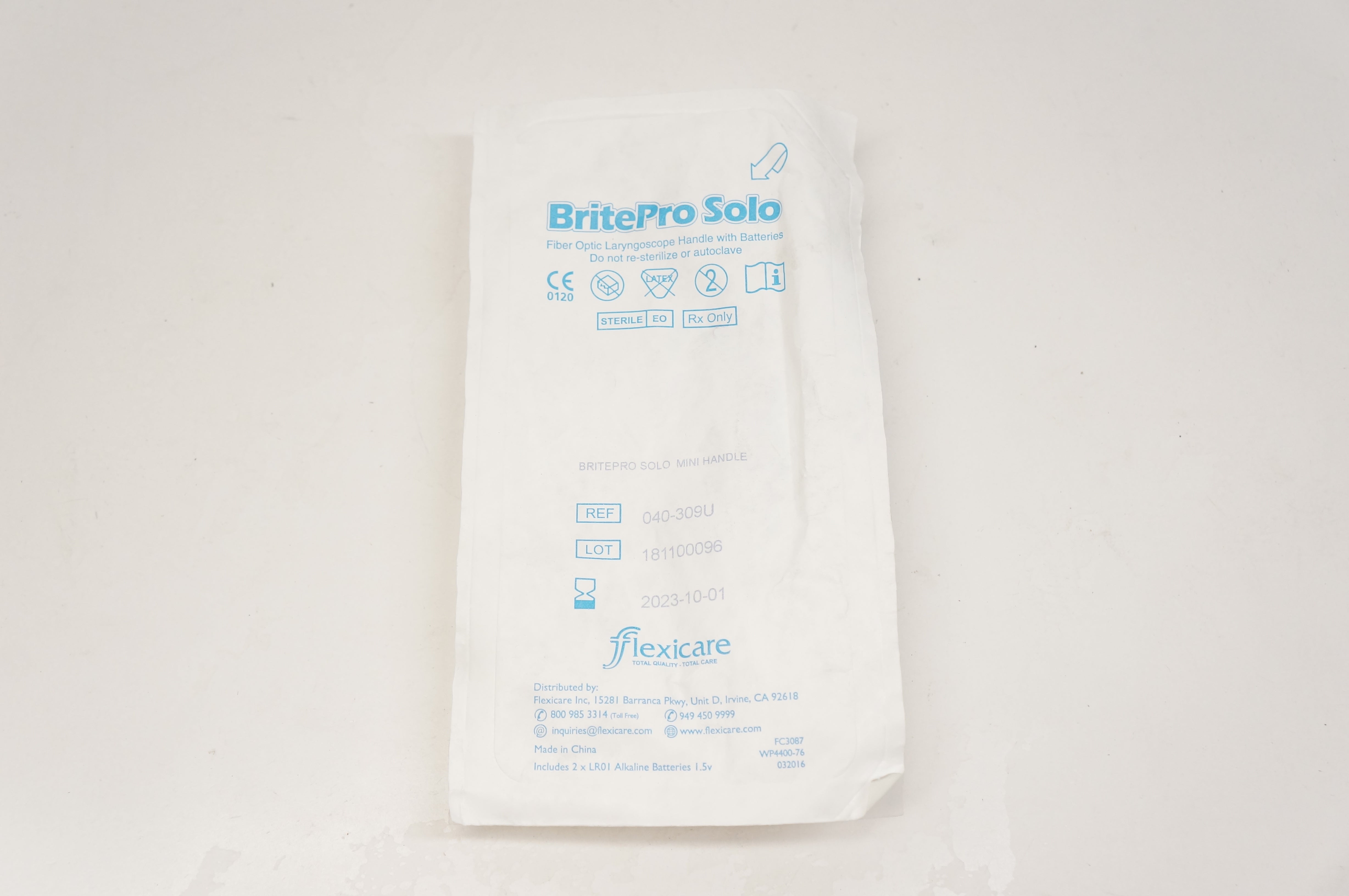 Flexicare 040-309U BritePro Solo Fiber Optic Laryngoscope Mini Handle