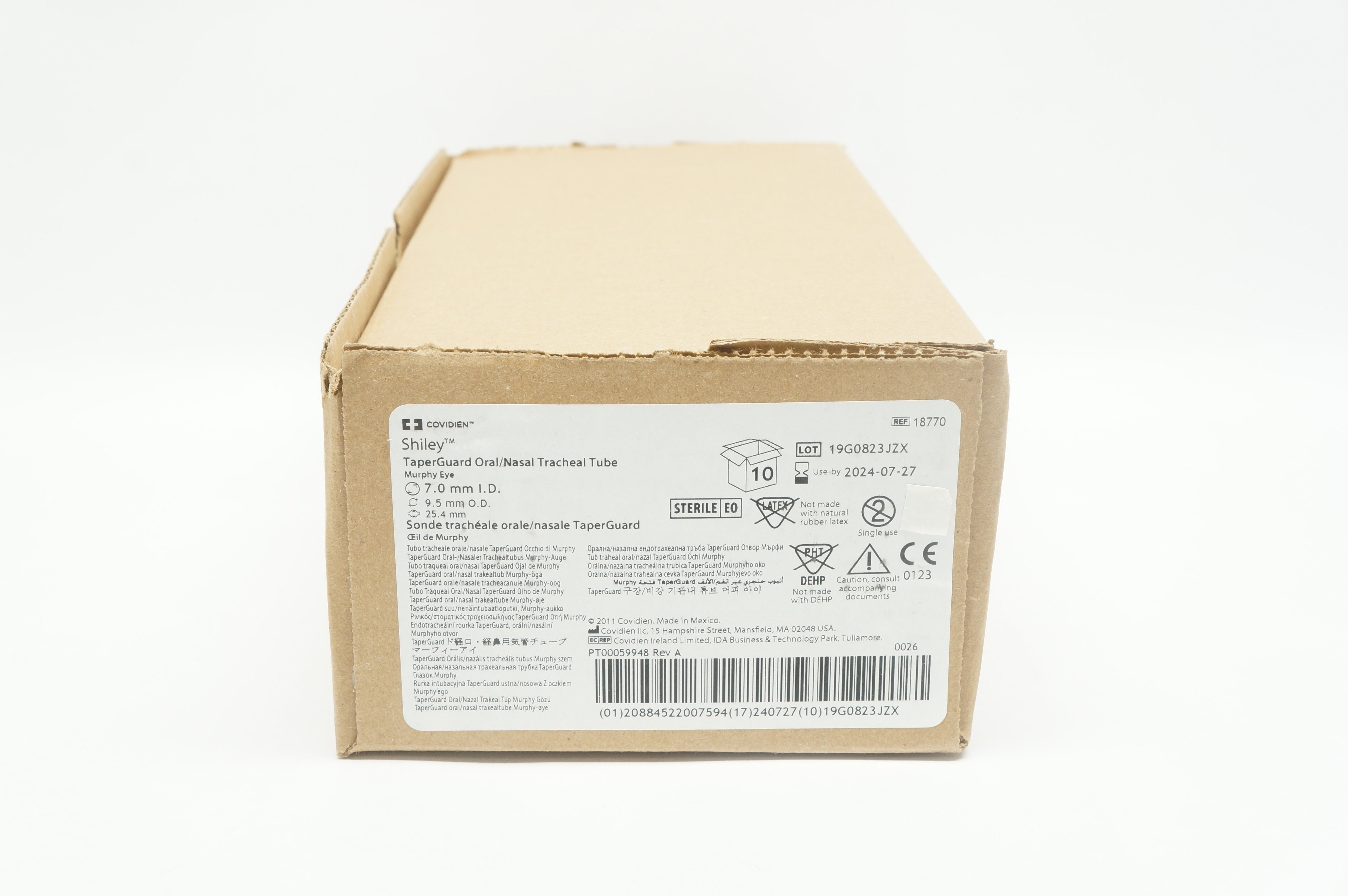 Covidien 18770 TaperGuard Oral/Nasal Tracheal Tube 7.0mm ID 9.5mm OD - Box of 4