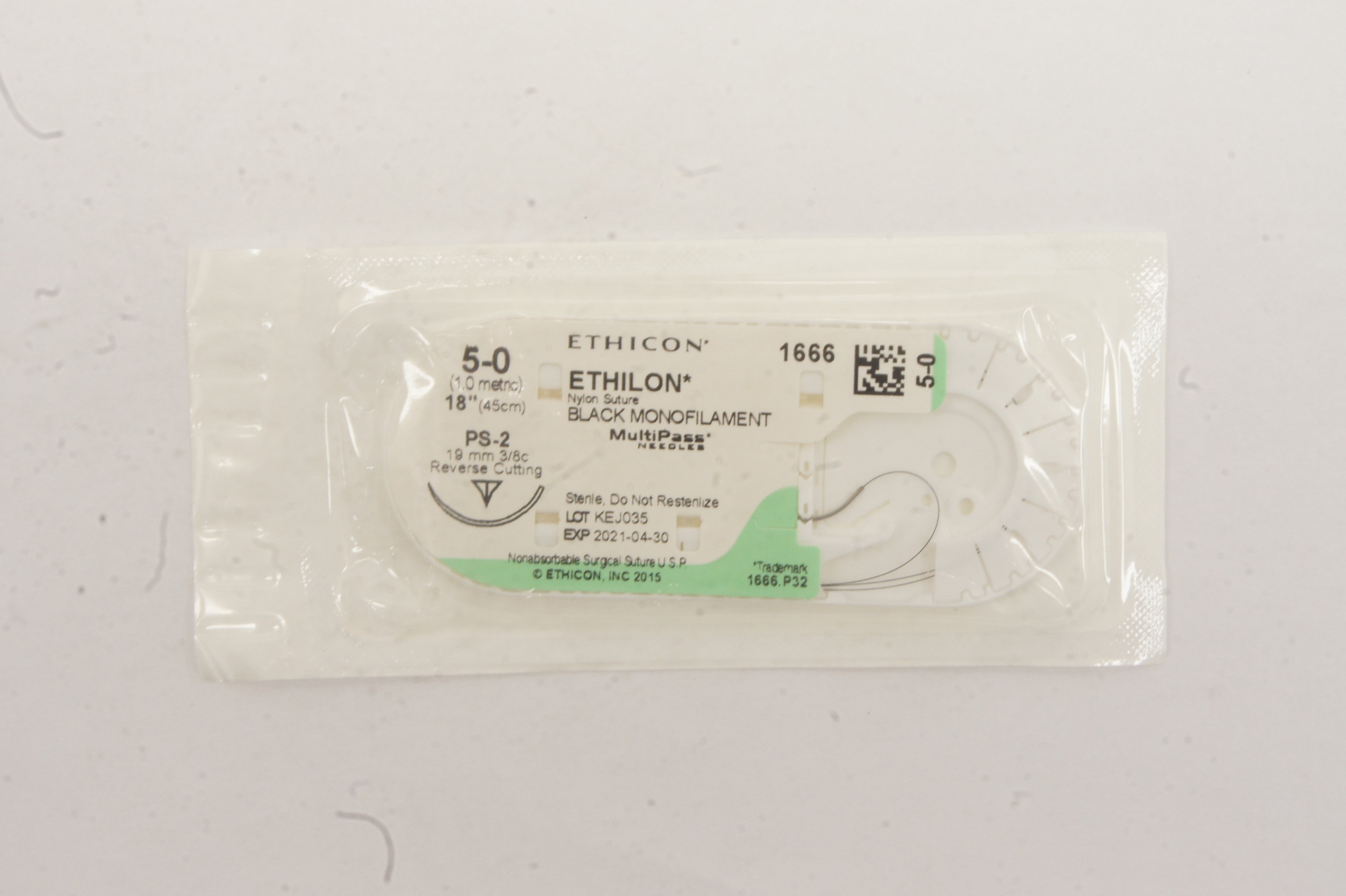 Ethicon 1666 5-0 ETHILON PS-2 19mm 3/8c Reverse Cutting 18inch (x)