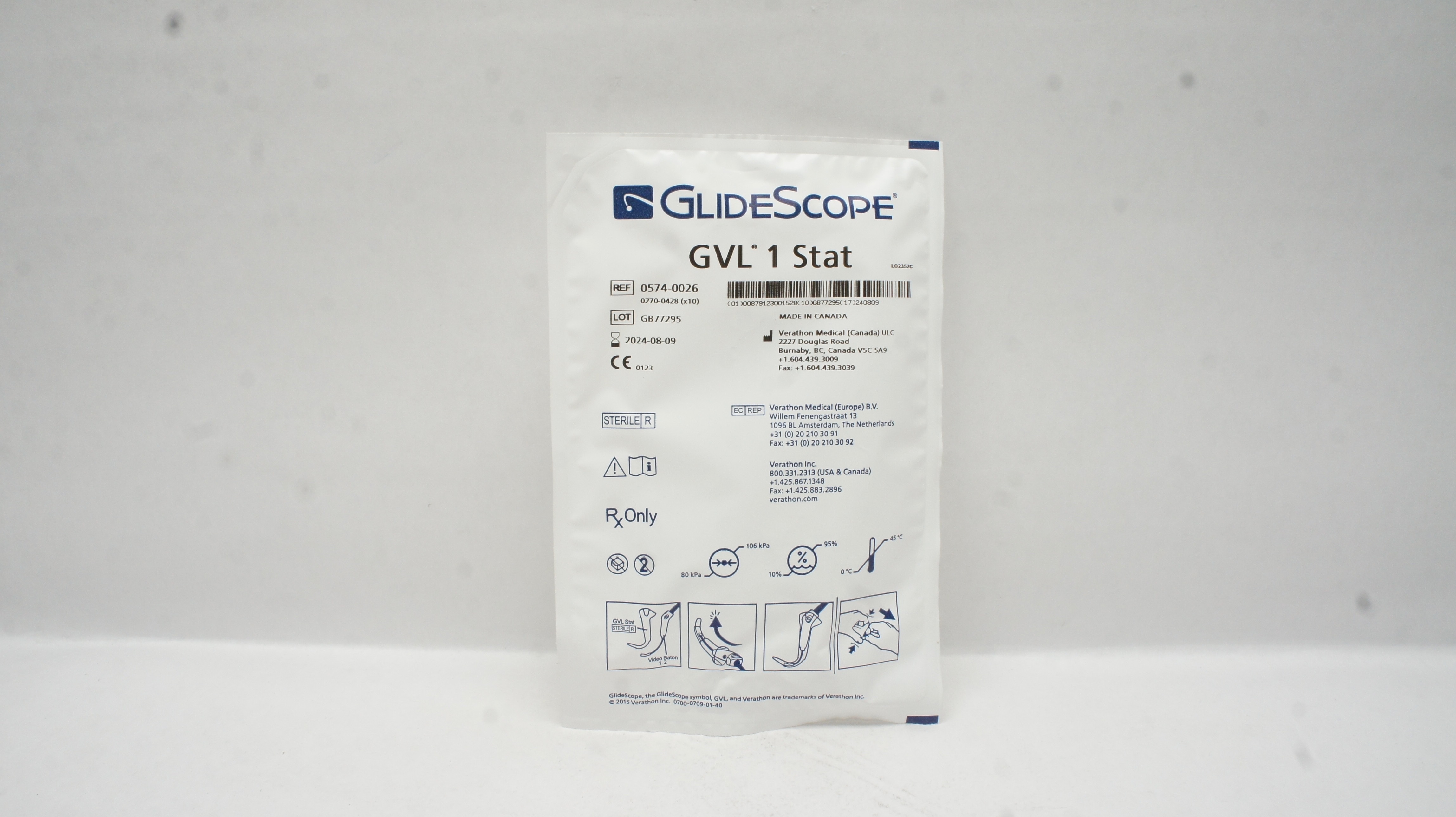 Verathon Medical 0574-0026 GlideScope Video Laryngoscope GVL 1 Stat