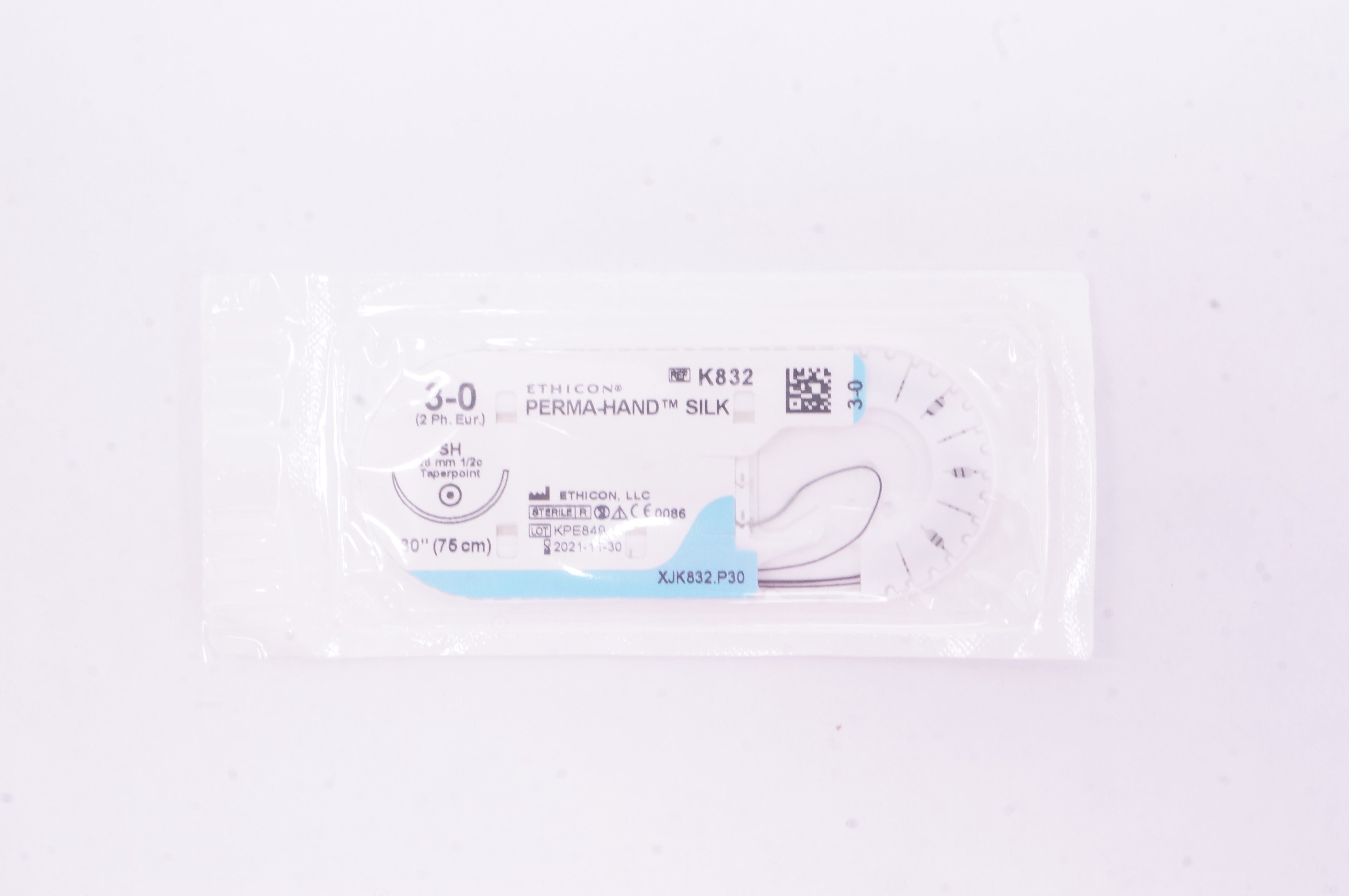 Ethicon K832 3-0 PERMA-HAND SILK Stre, SH, 26mm 1/2c Taper, 30inch