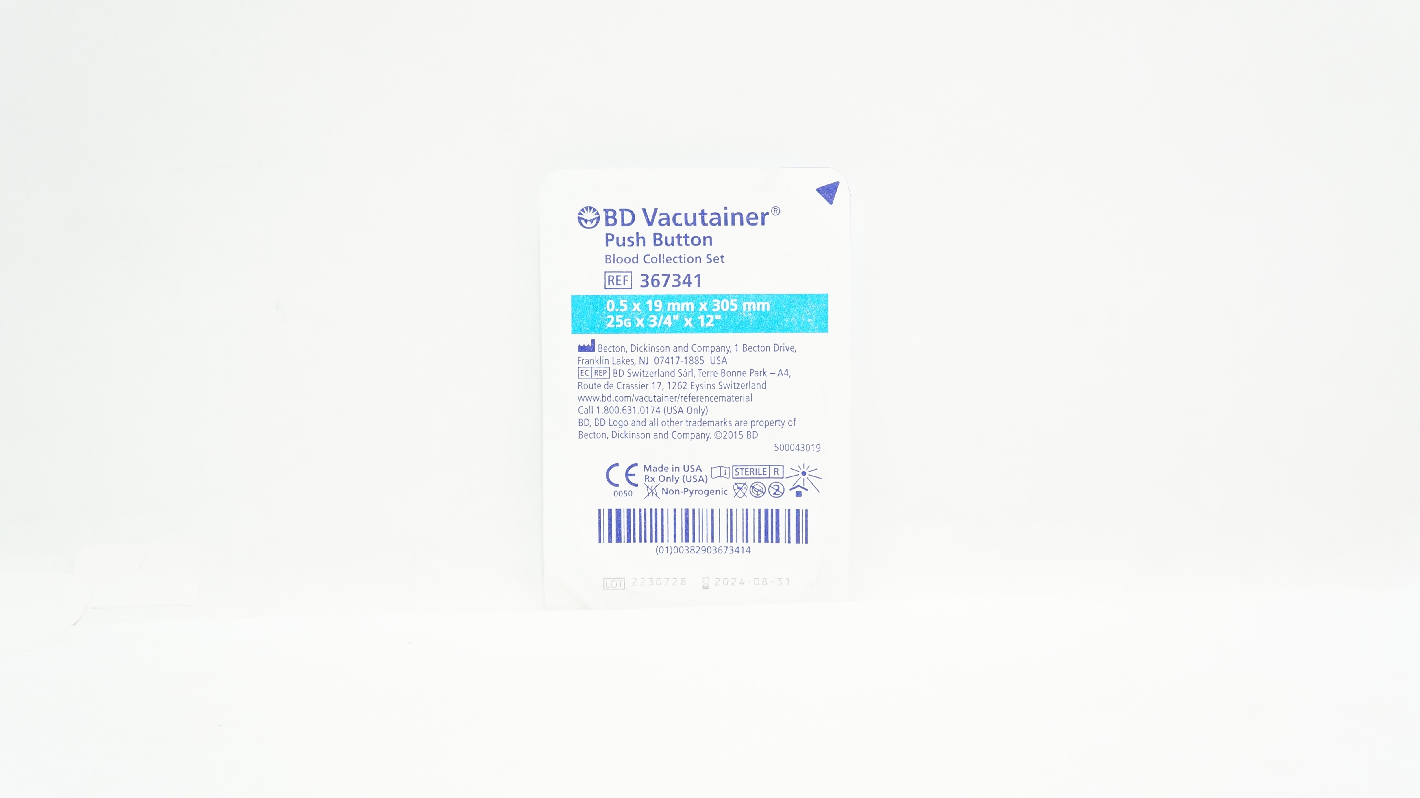 BD 367341 Vacutainer Push Button Blood Collection Set 25G x 3/4 x 12inch