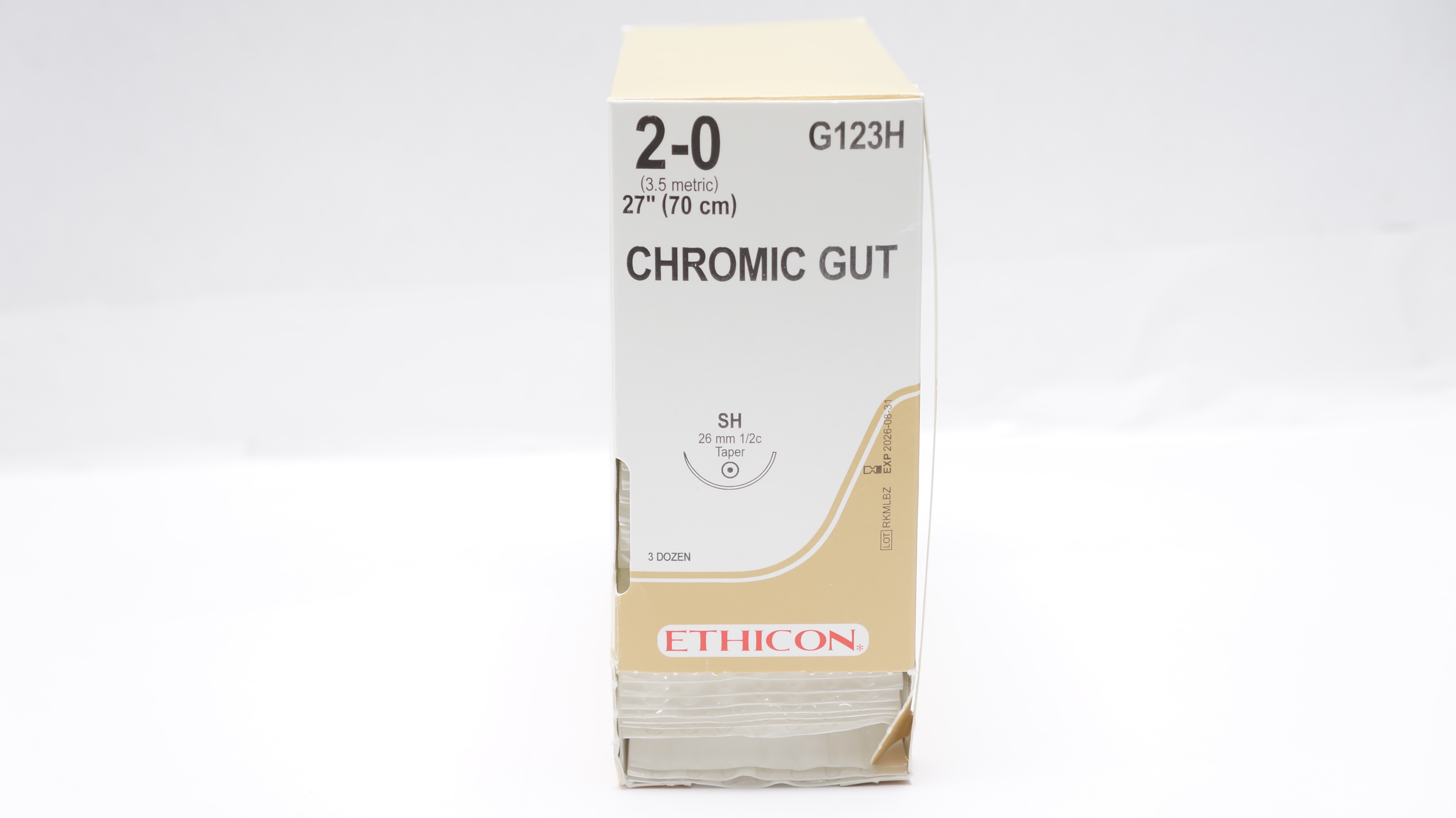 Ethicon G123H 2-0 Chromic Gut Surgical Stre SH 26mm 1/2c Taper 27inch -Box of 36