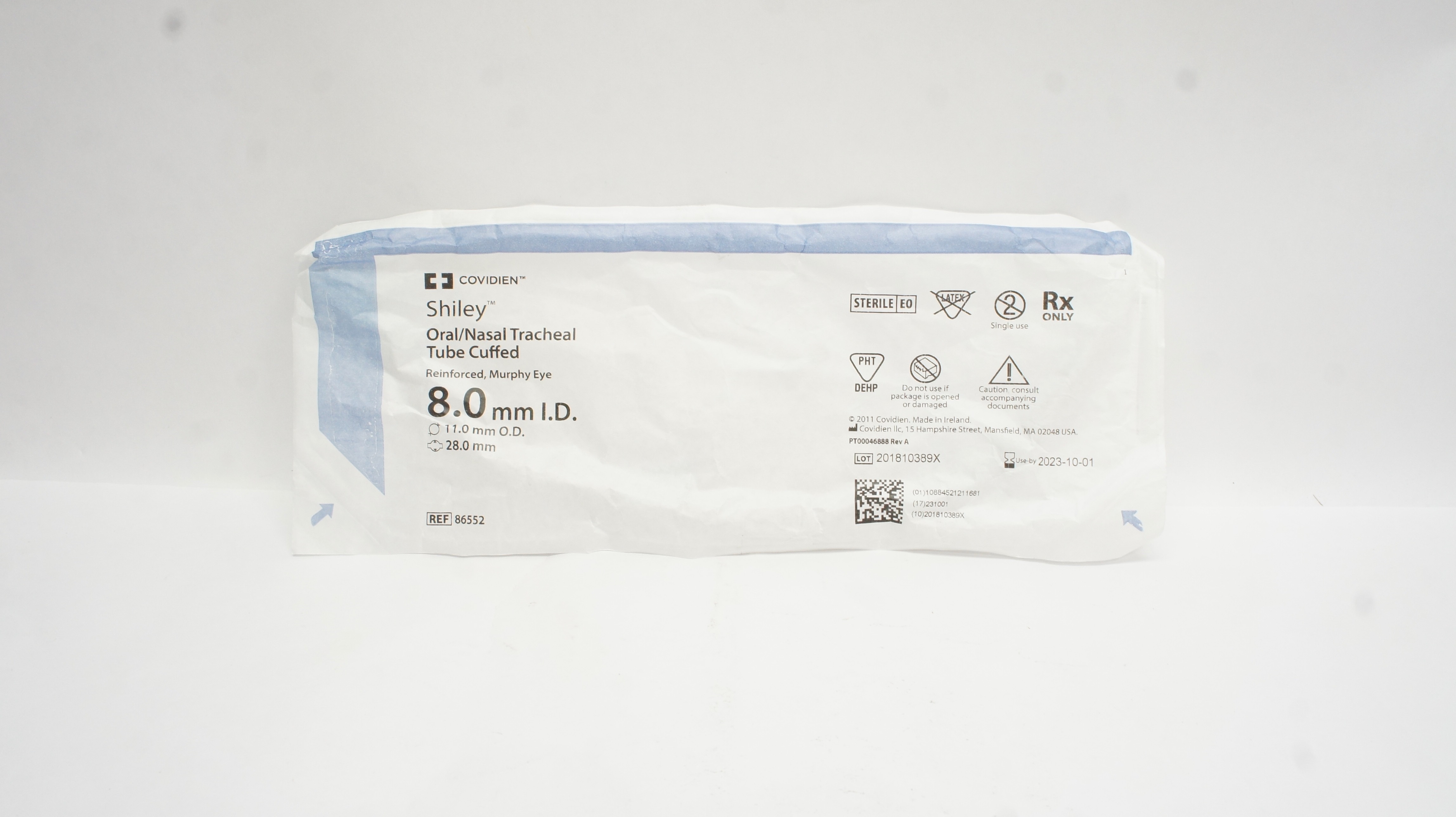 Covidien 86552 Shiley Oral/Nasal Tracheal Tube Cuffed 8.0ID x 11.0OD x 28.0mm(x)