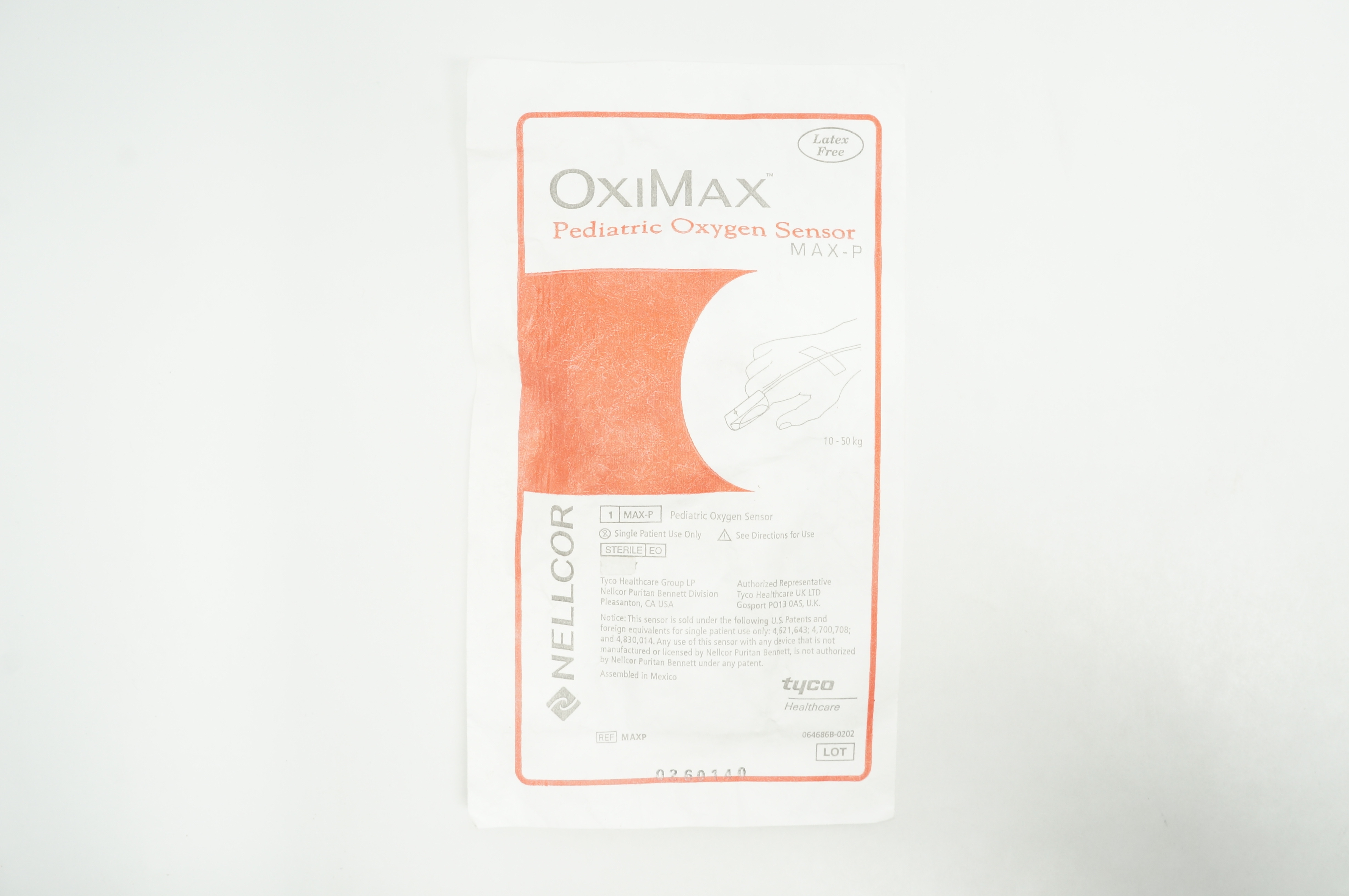 Tyco MAXP Nellcor OxiMax Pediatric Oxygen Sensor MAX-P 10-50 kg