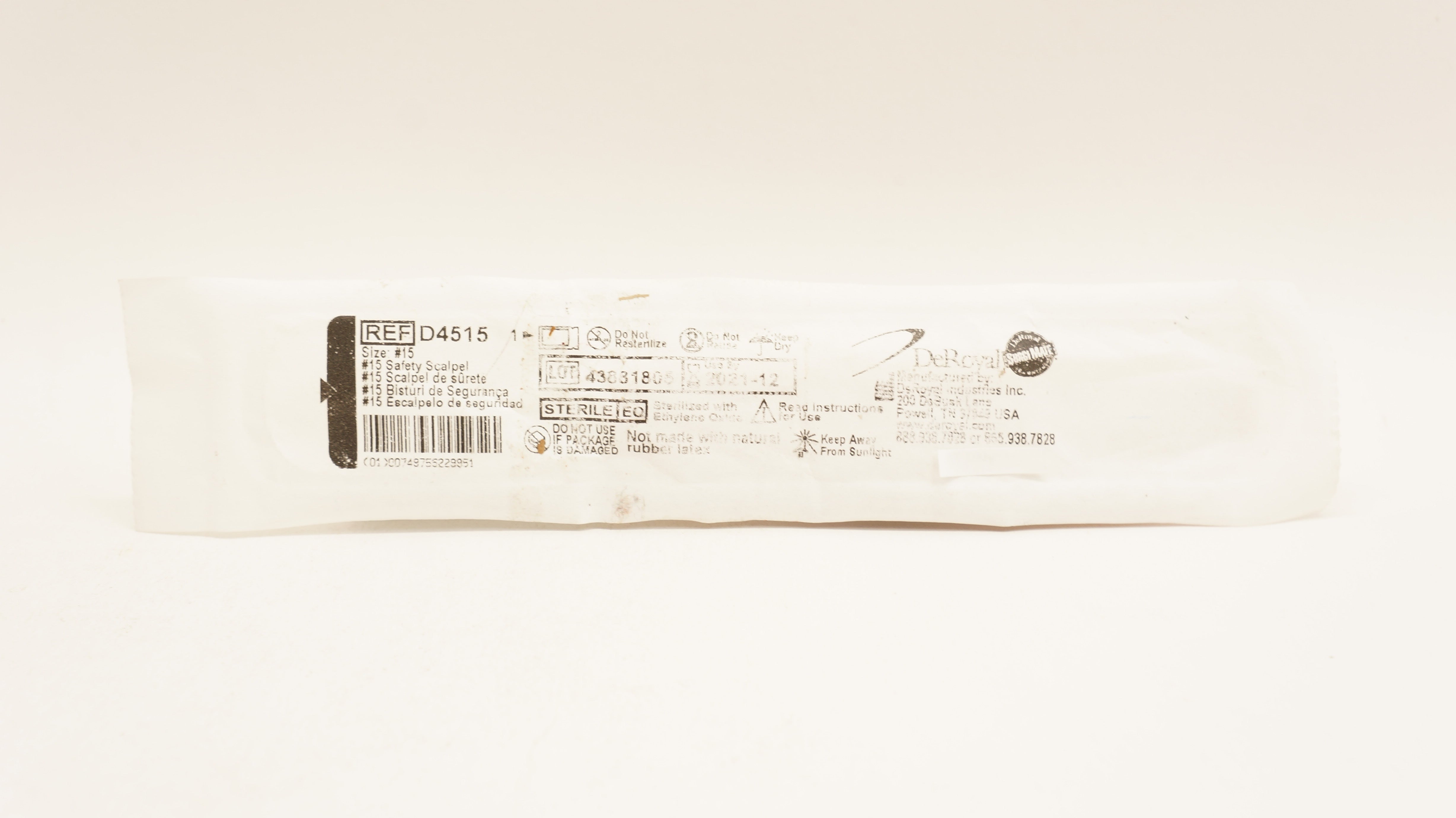 DeRoyal D4515 Safety Scalpel Size #15