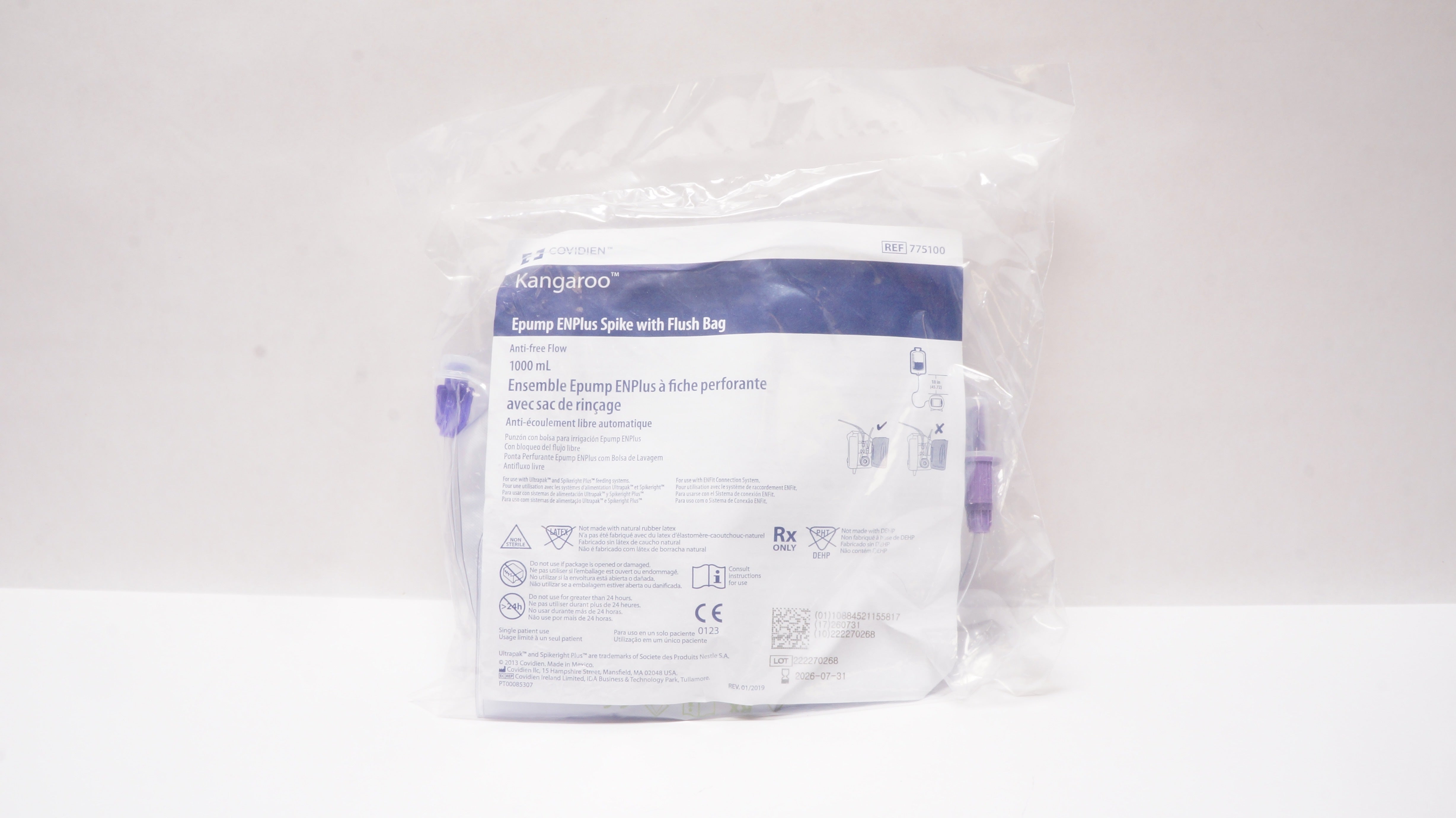 Covidien 775100 Kangaroo Epump ENPlus Spike with Flush Bag 1000mL