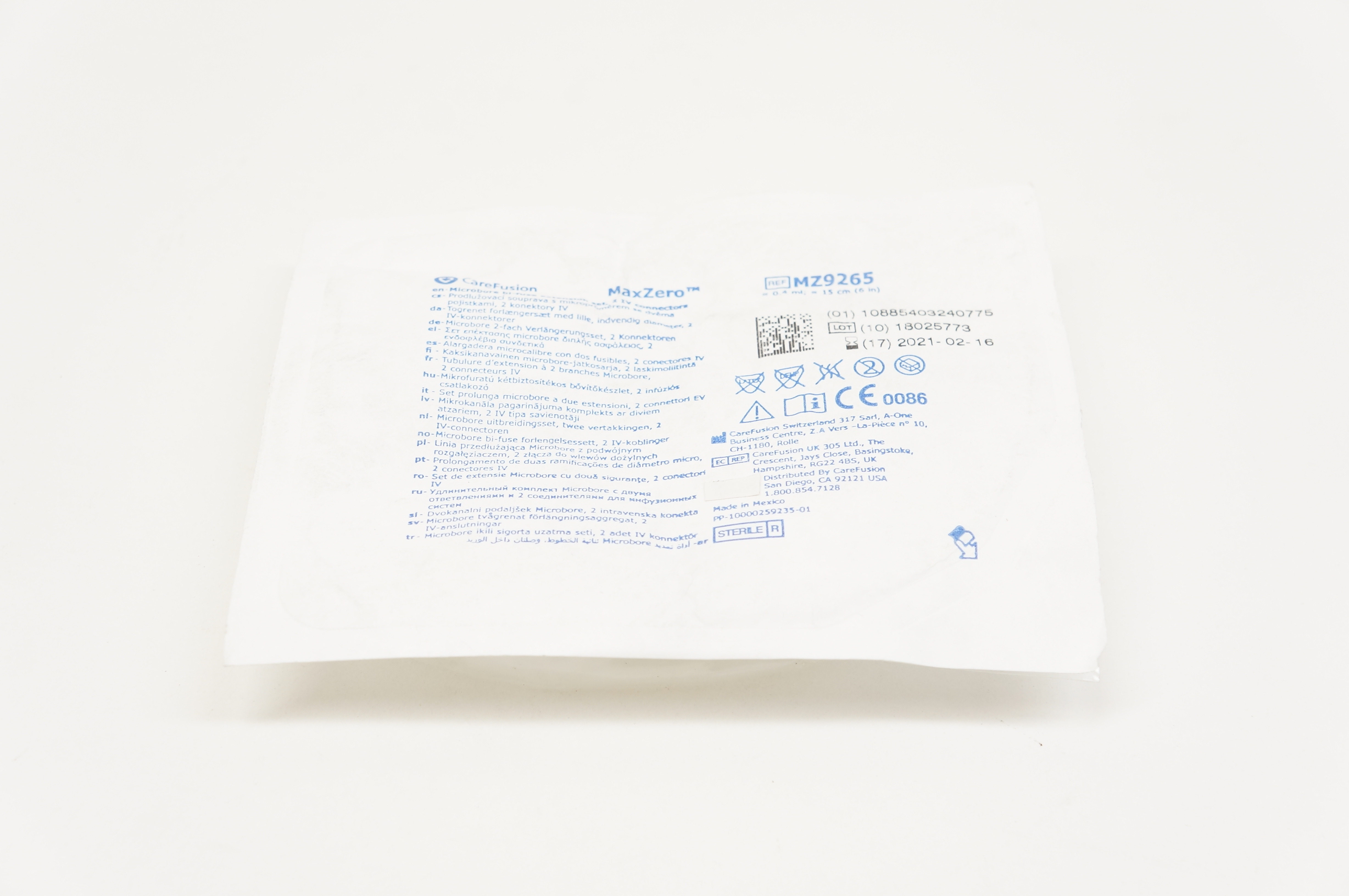 CareFusion MZ9265 MaxZero Microbore Bi-Fuse Extension Set 04ml x 6inch (x)