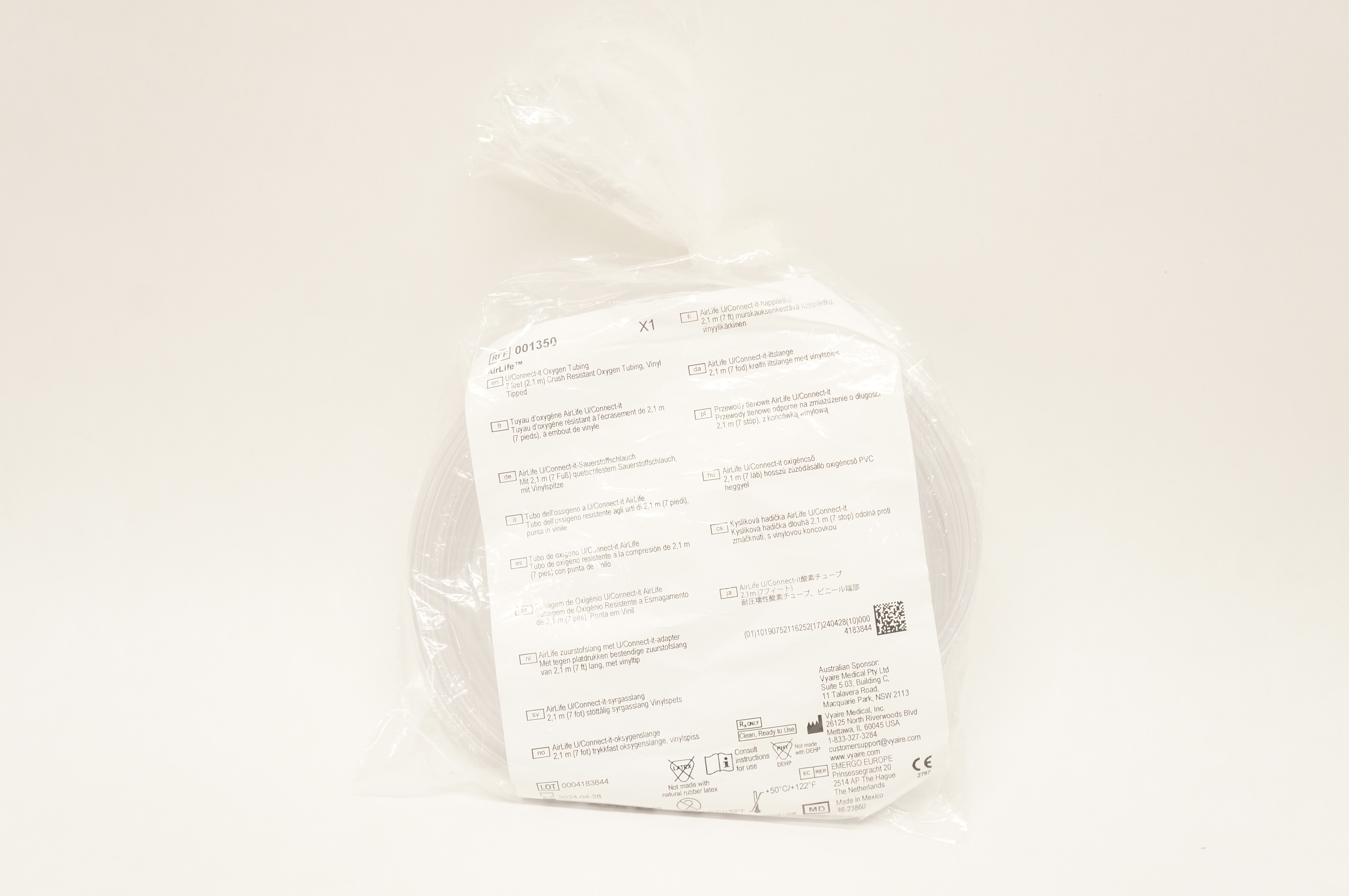 Vyaire 001350 Airlife U/Connect-it Oxygen Tubing 7 feet