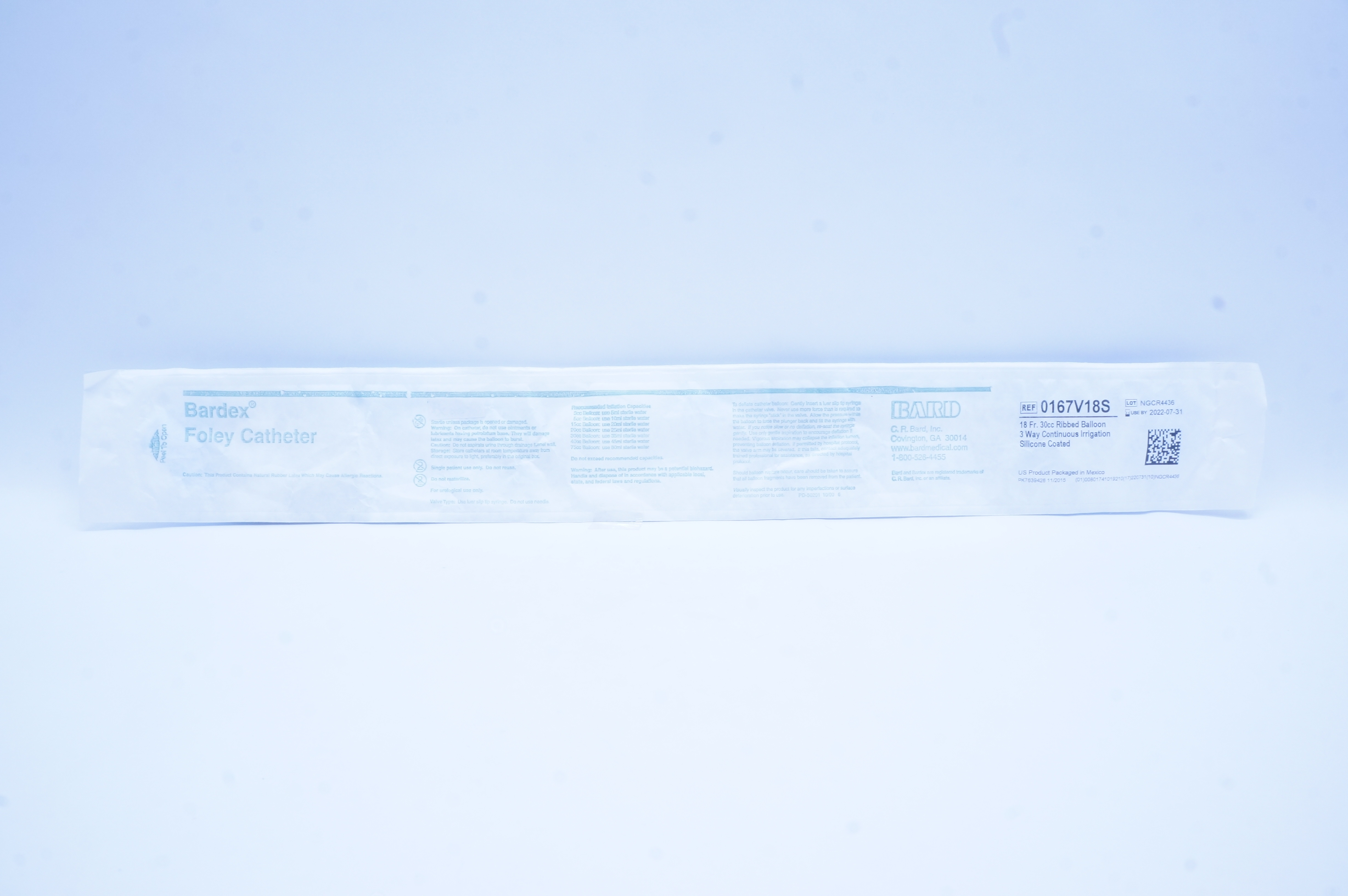 Bard 0167V18S Bardex Foley Cath. 18 Fr,  30cc Ribbed Balloon Silicone Coated