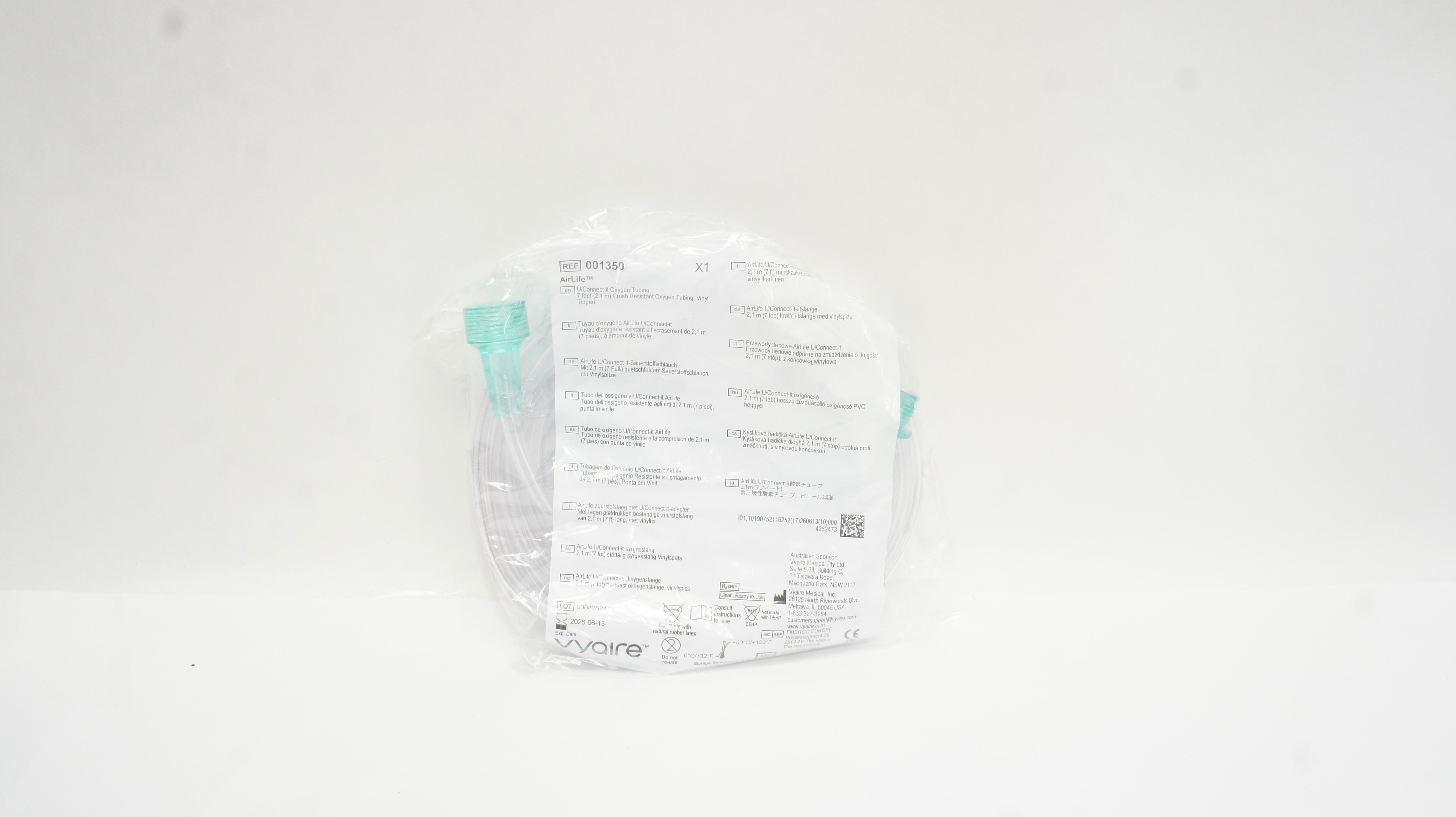 Vyaire 001350 Airlife U/Connect-it Oxygen Tubing  Vinyl Tipped, 7 feet