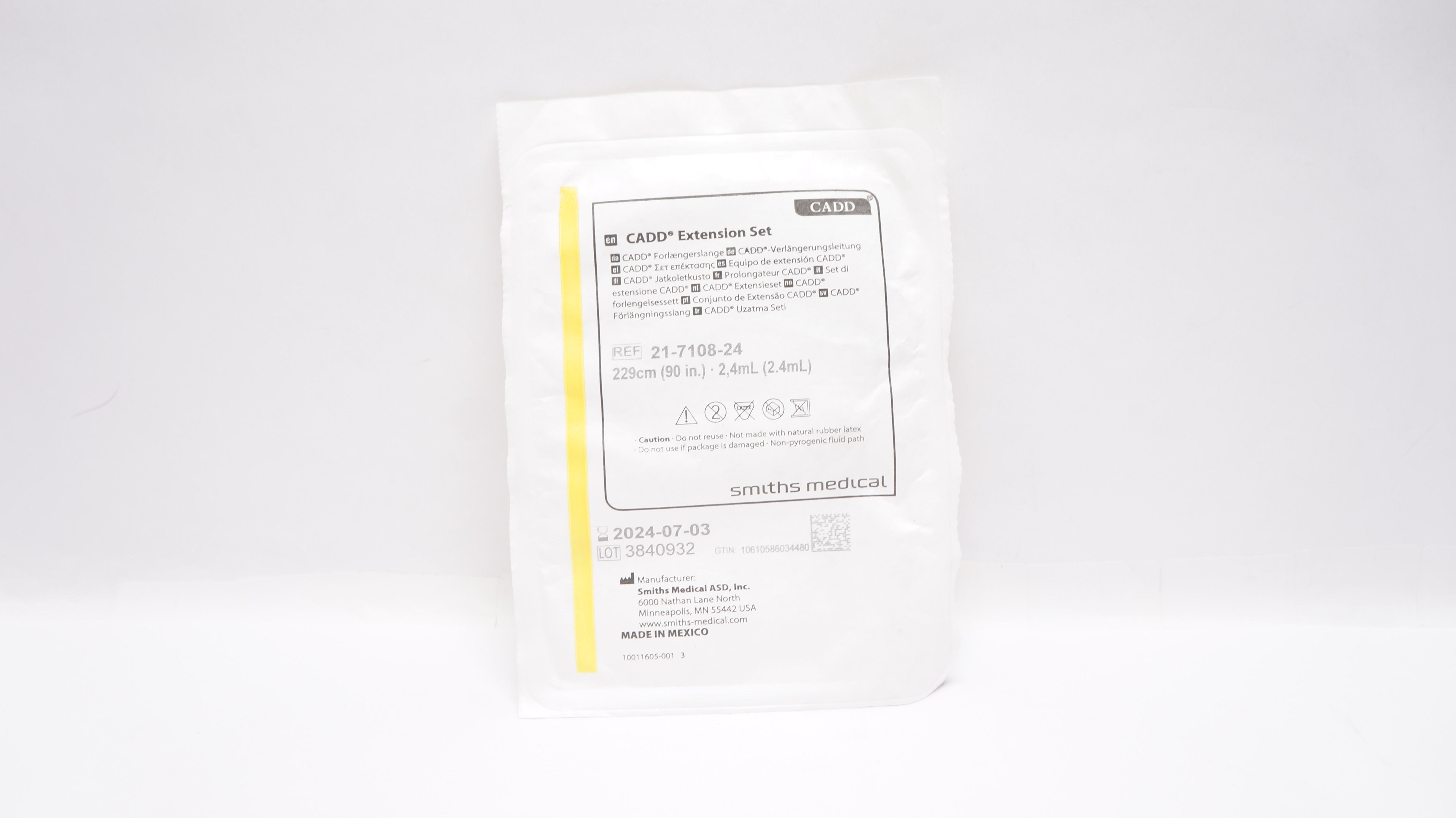 Smiths Medical 21-7108-24 CADD Extension Set 2.4ml, 90inch