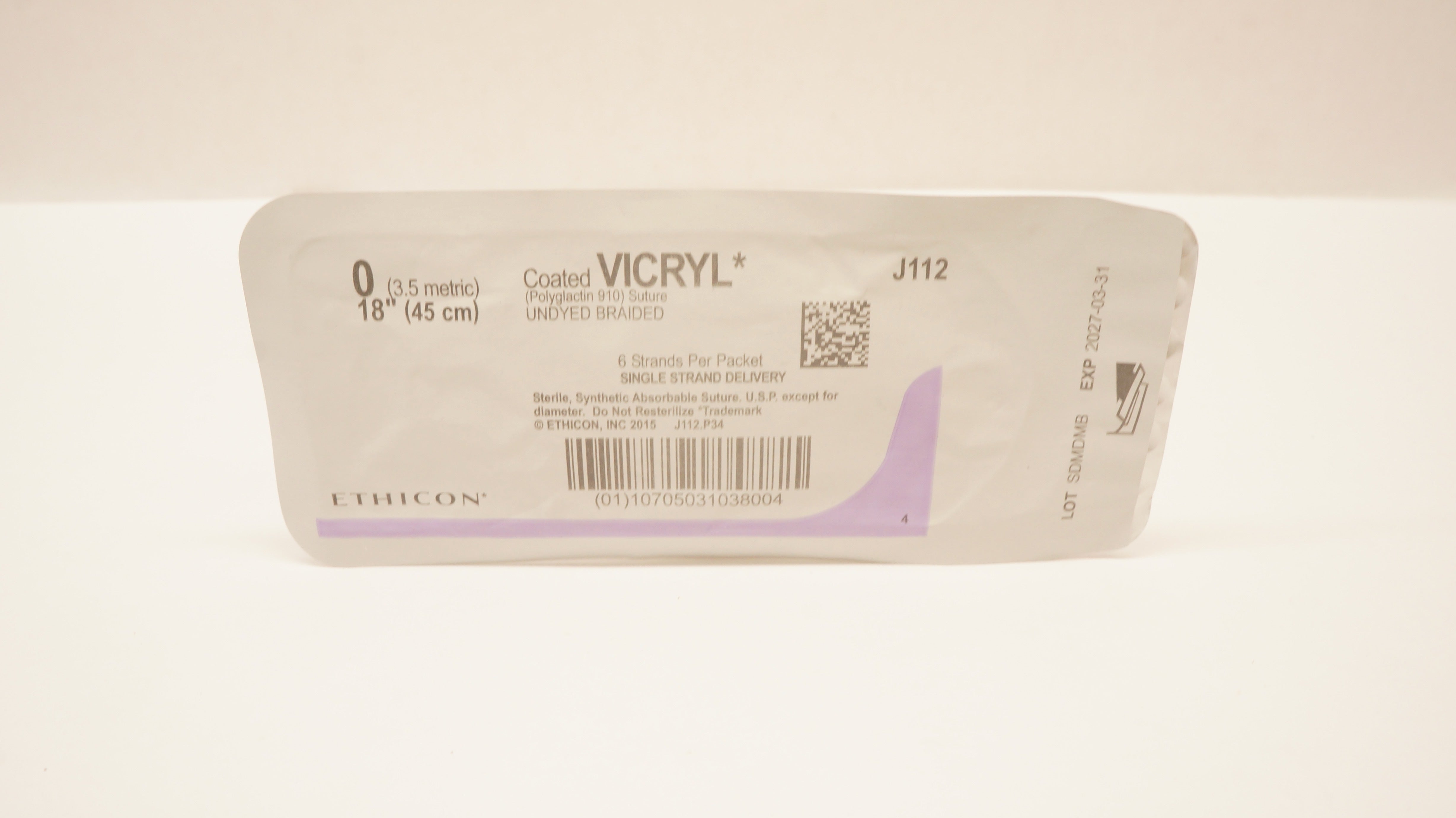 Ethicon J112 0 Coated VICRYL Stre Undyed Braided, 18inch