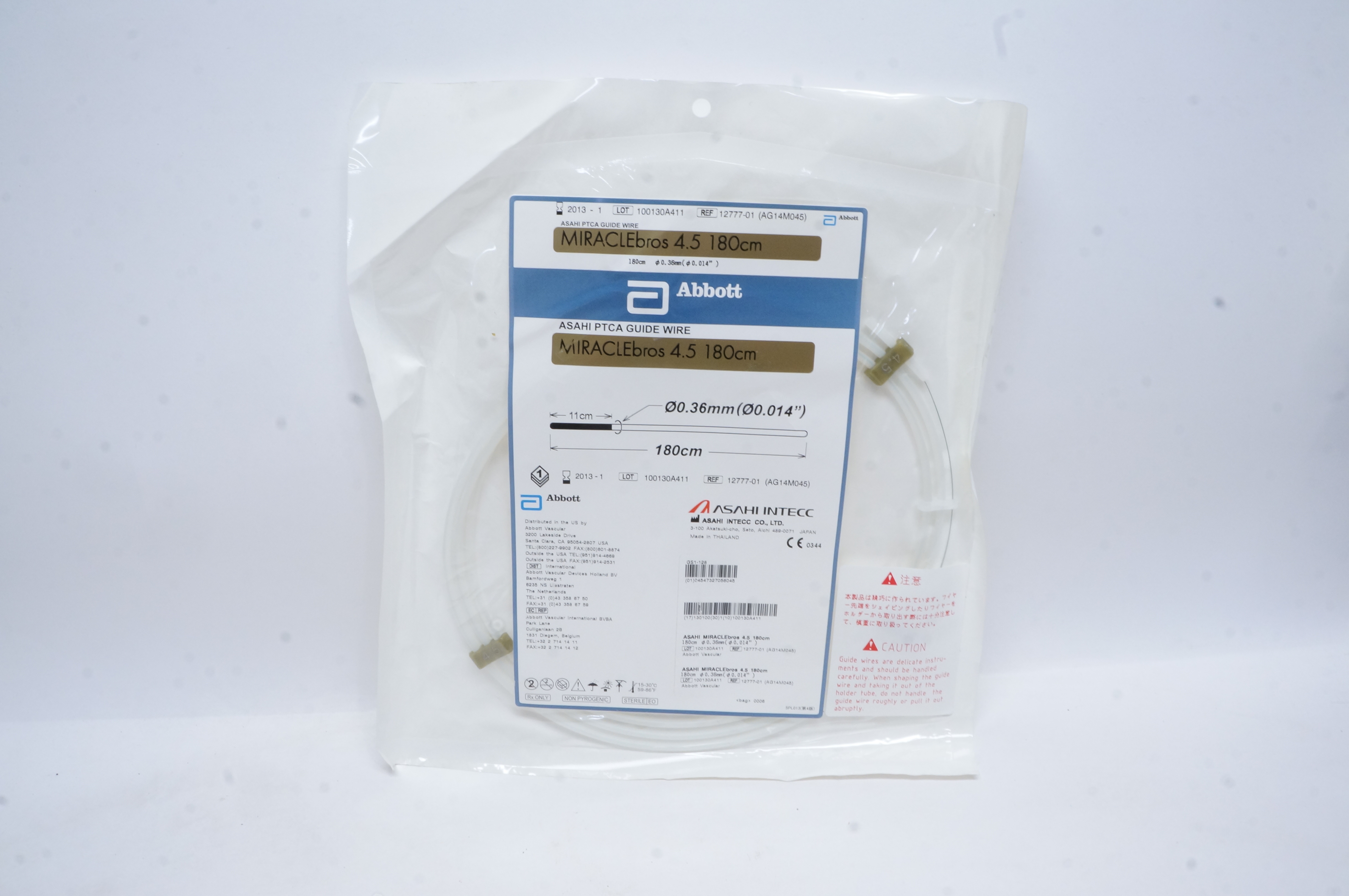 Abbott 12777-01 ASAHI PTCA Guide Wire MIRACLEbros 4.5, 0.014inch x 180cm (x)