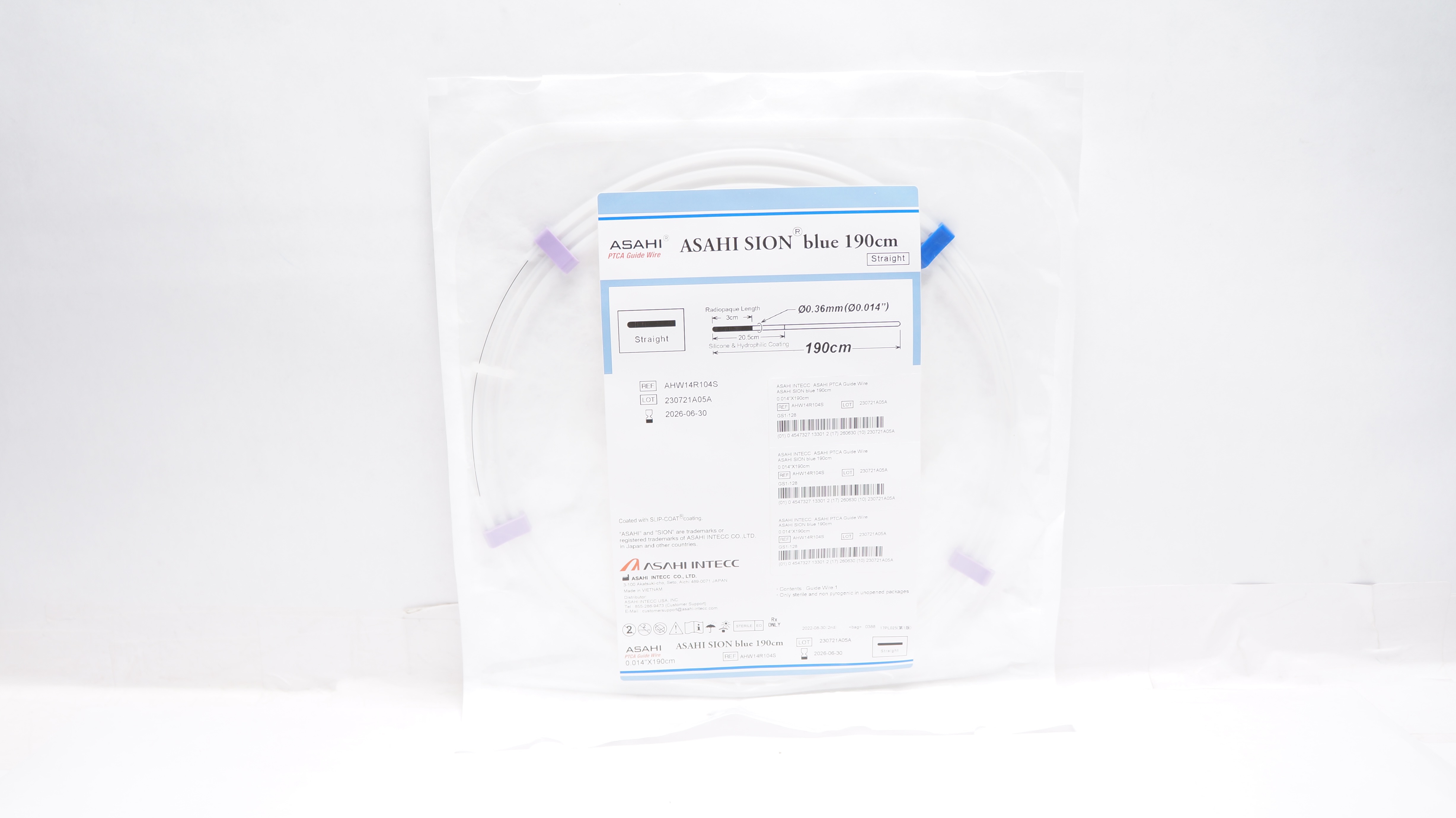 ASAHI INTECC AHW14R104S SION Blue PTCA Guide Wire 0.014inch x 190cm, Straigth