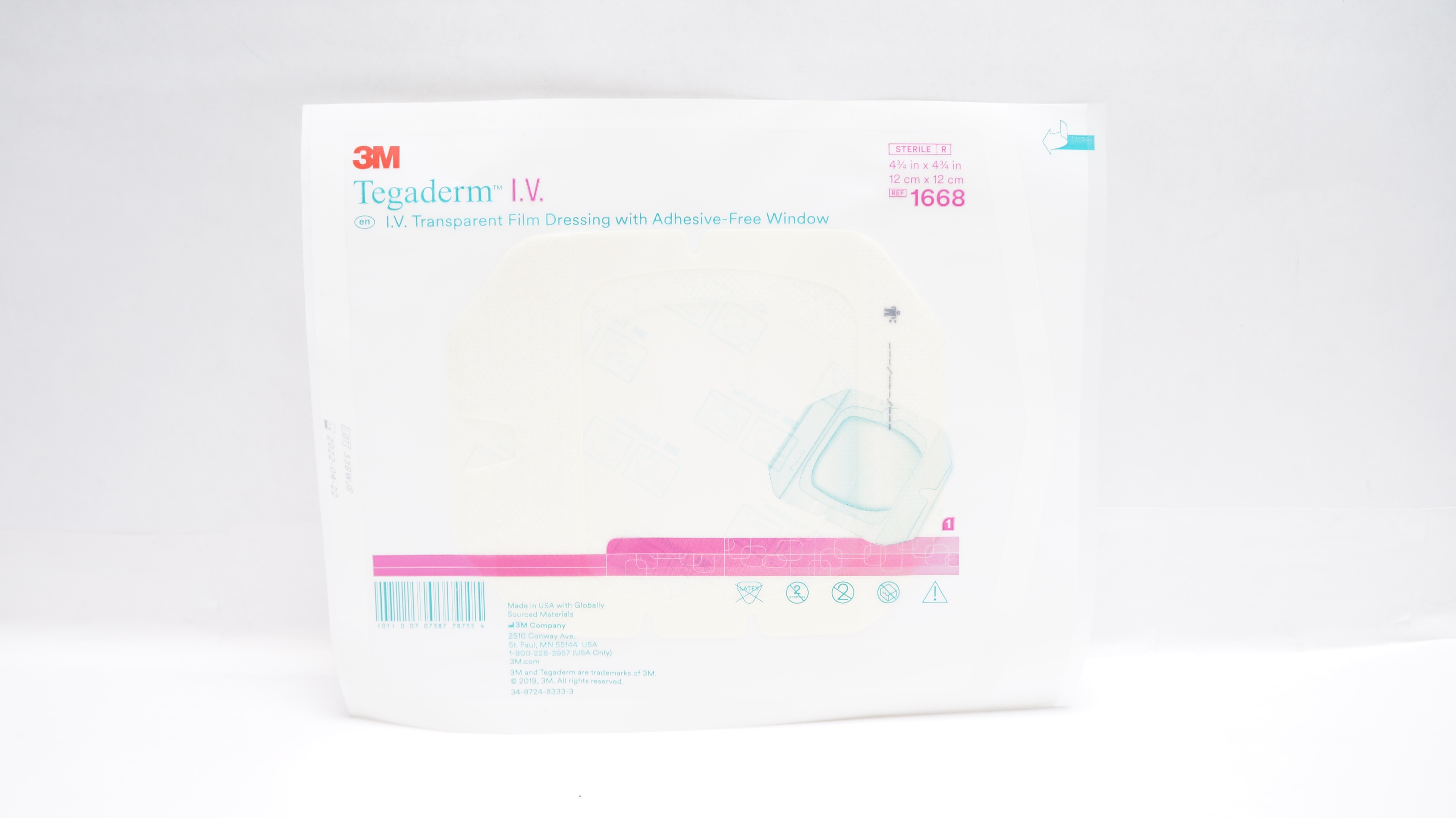 3M 1668 Tegaderm IV Transparent Film Dressing  4-3/4 inch x 4-3/4 inch (x)