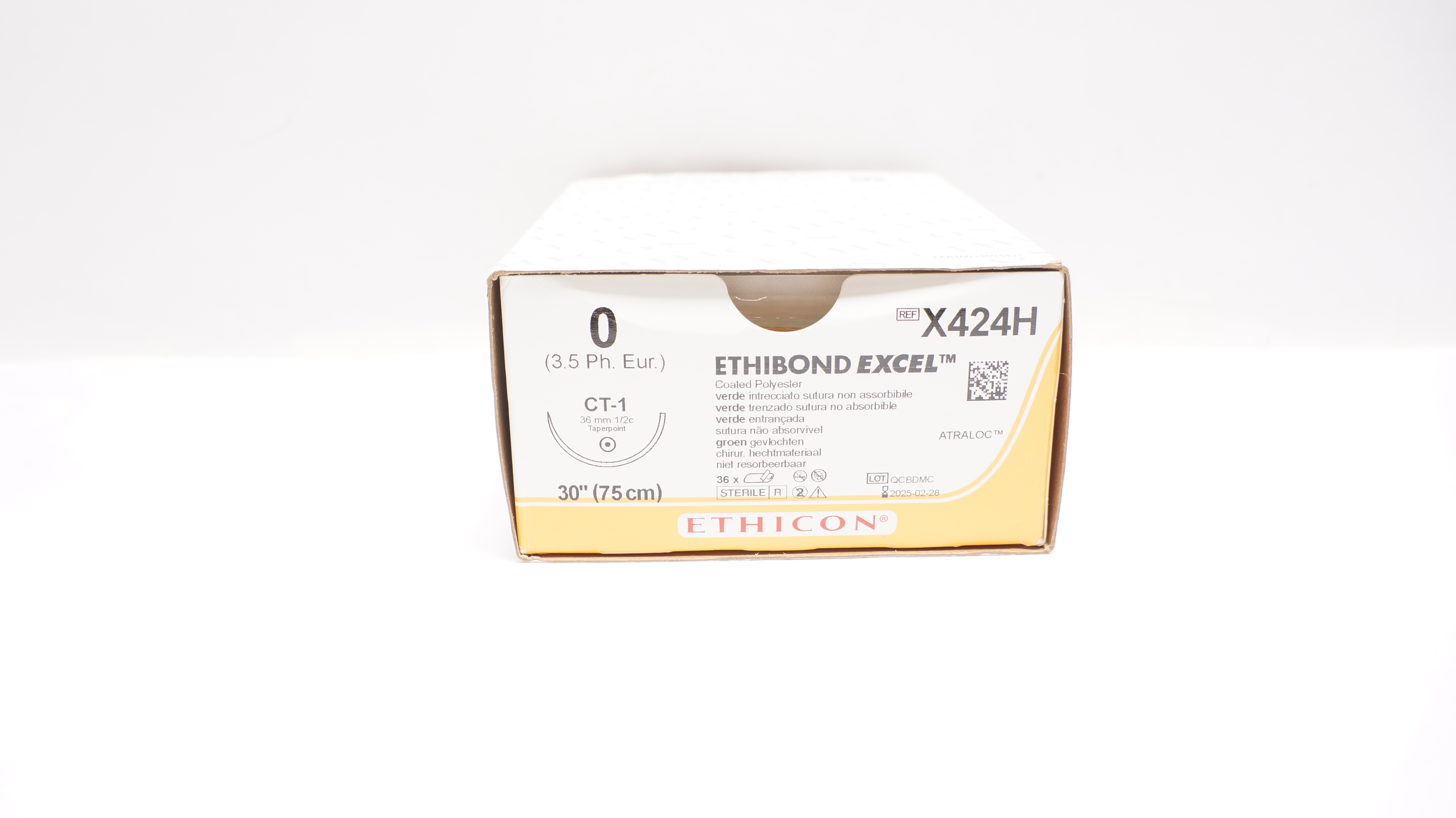 Ethicon X424H 0 ETHIBOND EXCEL, CT-1, 36mm 1/2c Taper, 30inch - Box of 36