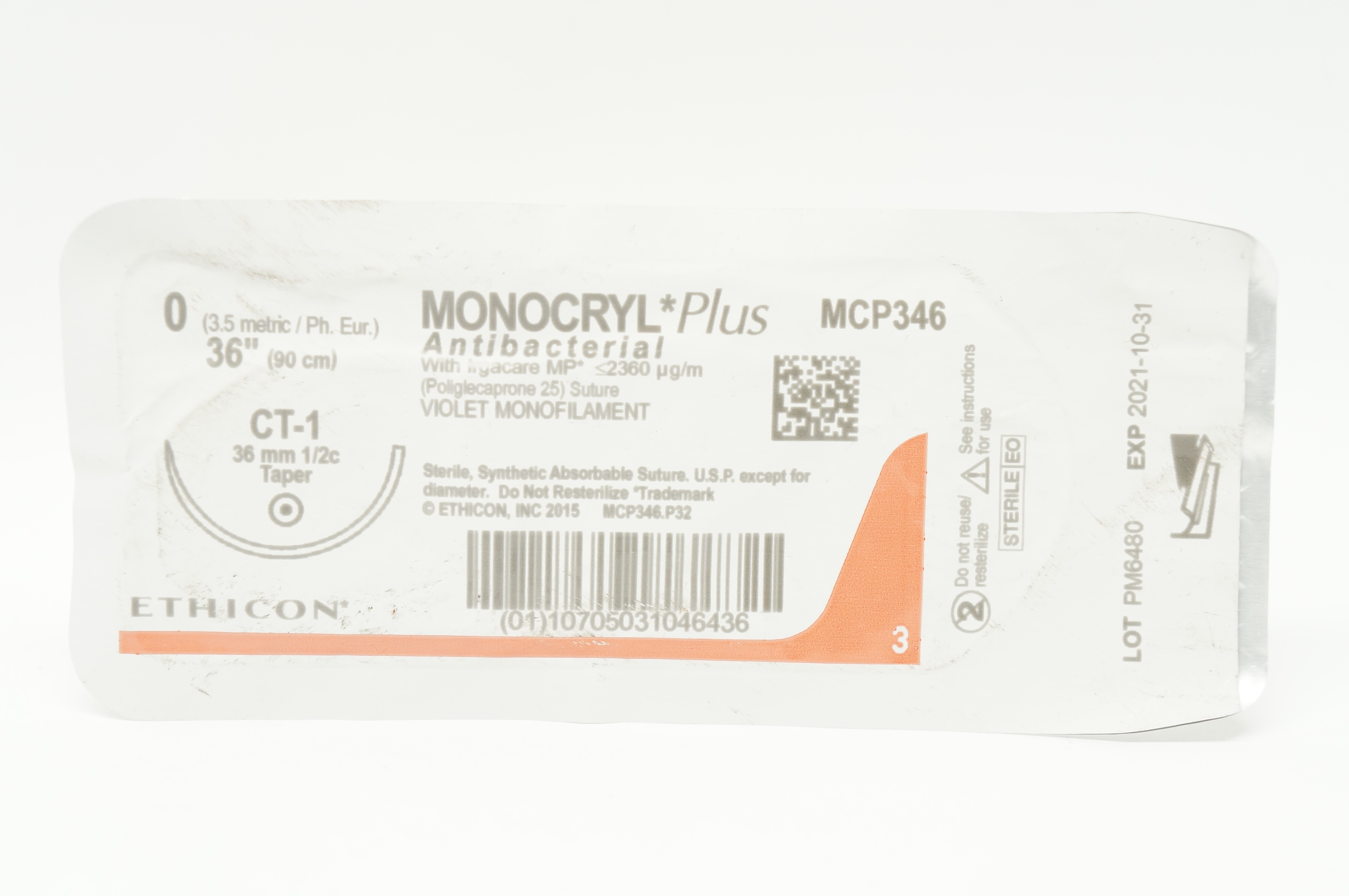 Ethicon MCP346 0 MONOCRYL Plus Stre CT-1 36mm 1/2c Taper, 36inch (x)