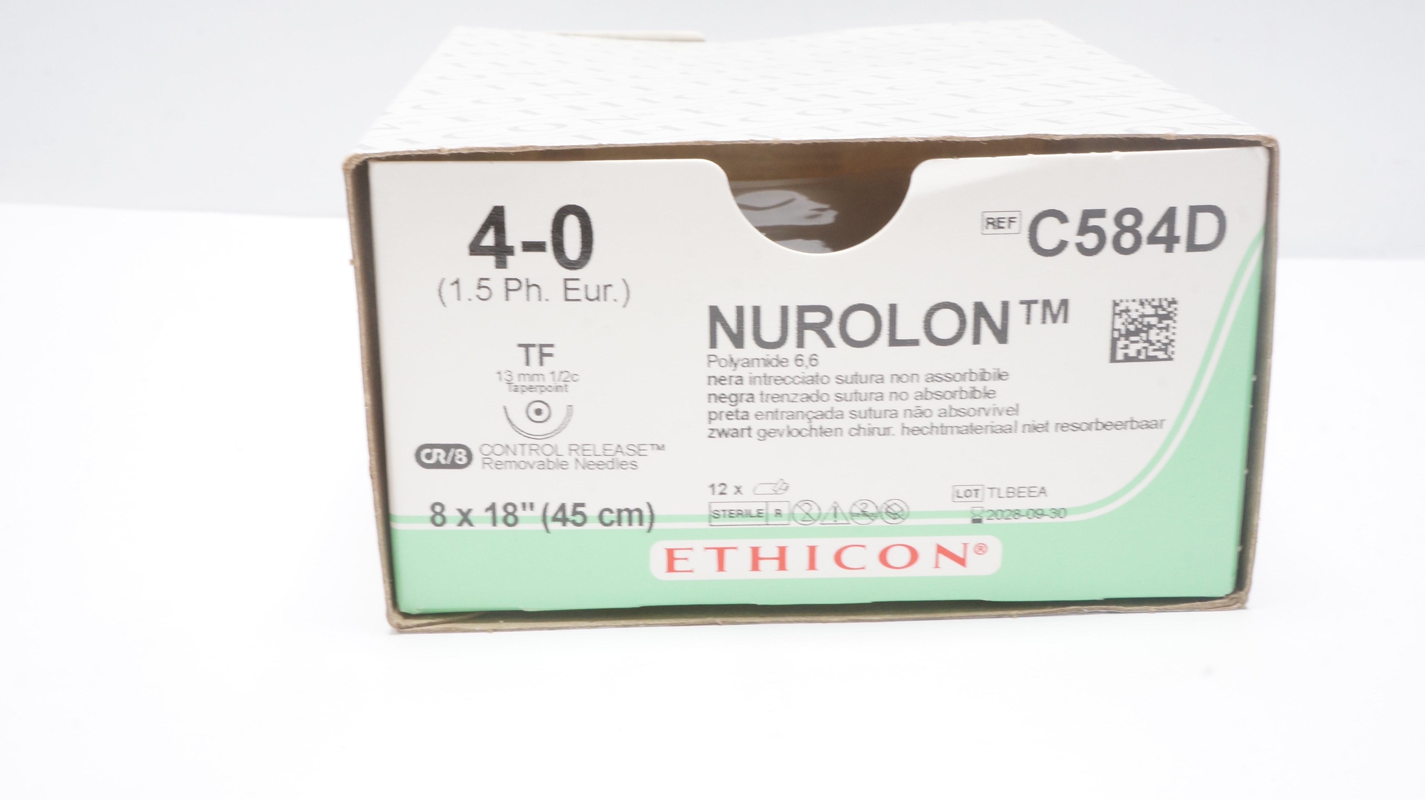 Ethicon C584D 4-0 Nurolon Black Stre. TF 13mm 1/2c Taperpoint, 18inch -Box of 5